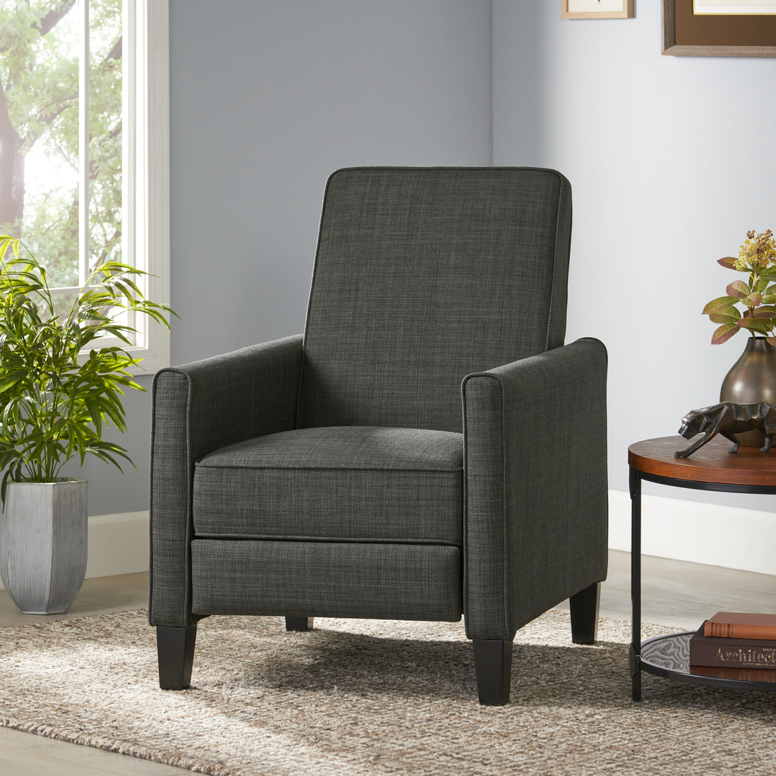 Dark Grey Linen Push Back Chair For Elegant Home D Cor Grey Fabric