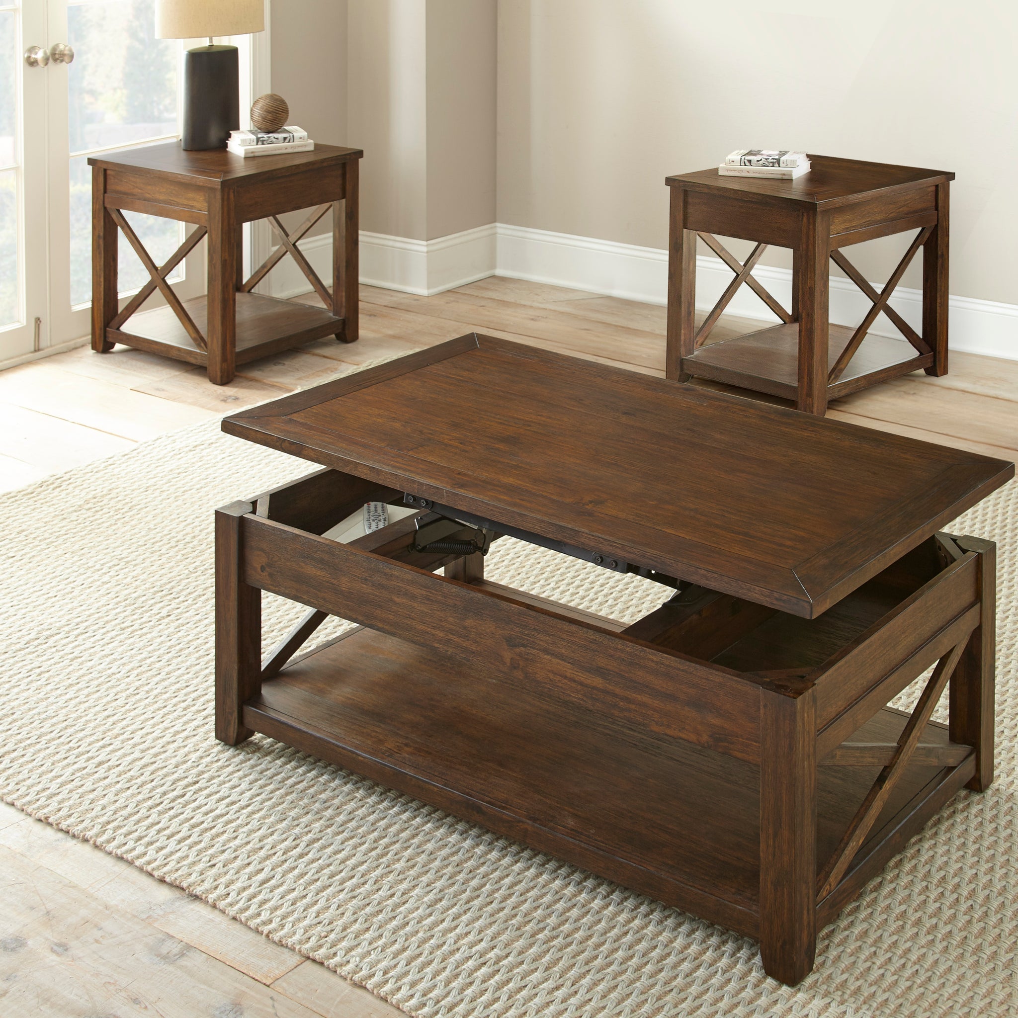 Lenka 3 Piece Table Set Brown Brown Wood