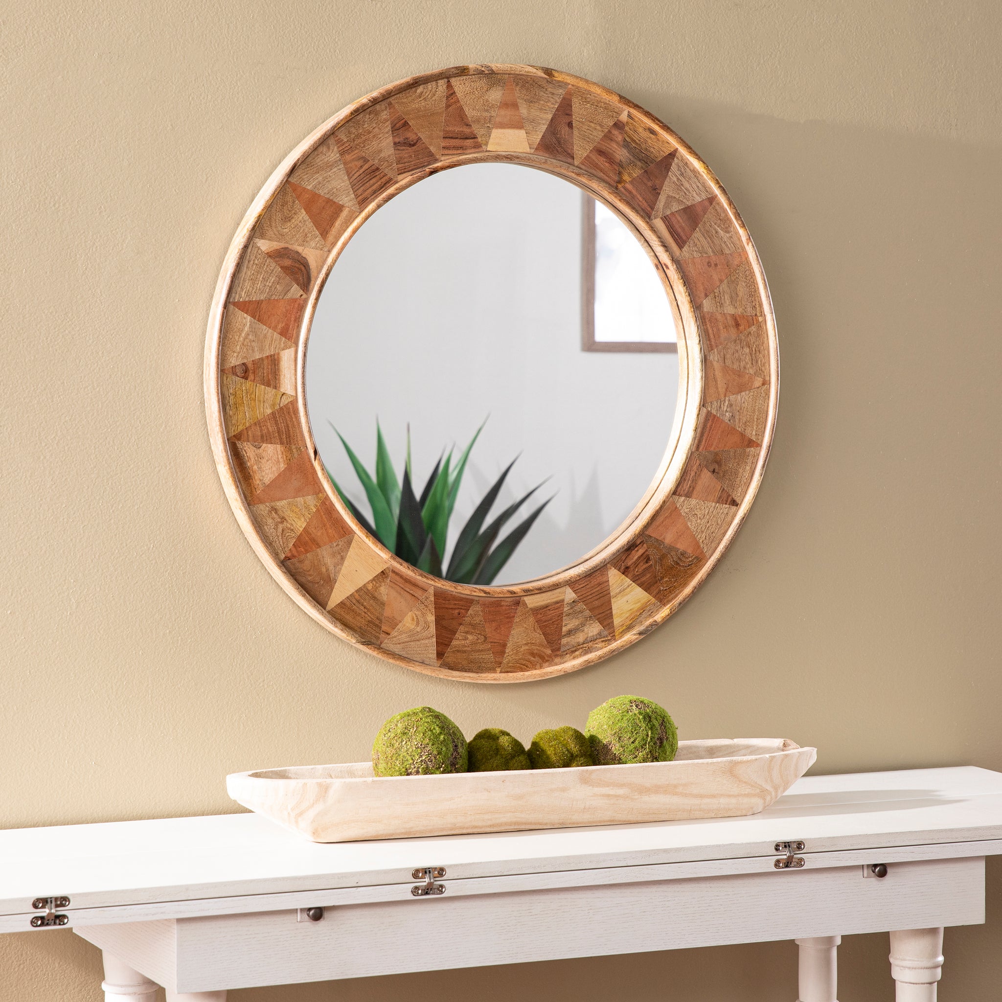 Edensor Round Decorative Mirror Brown Solid Wood