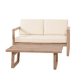 Outdoor Acacia Wood Loveseat And Coffee Table Set With Cushions, Brown Wash, Beige Brown Acacia Wood