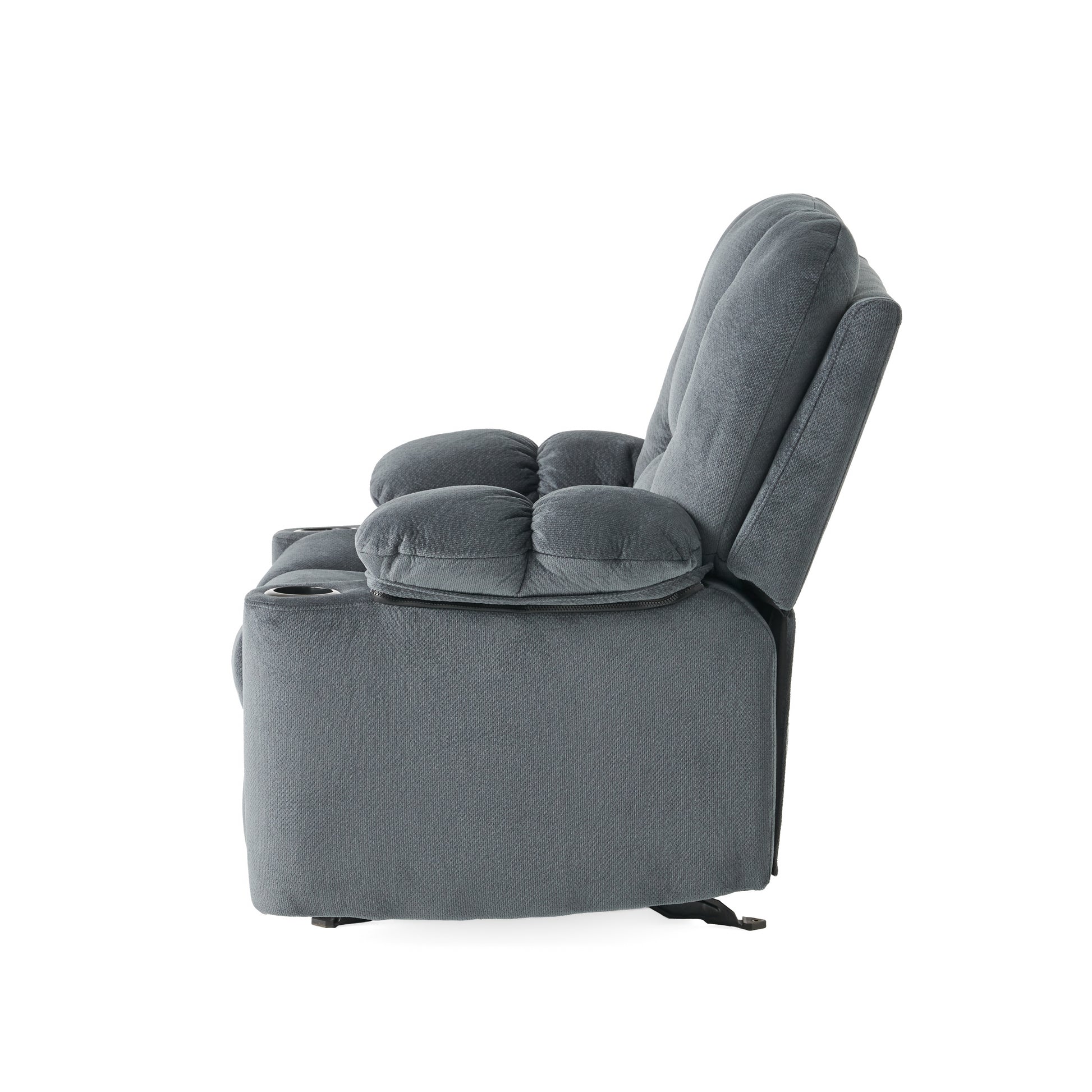 Luxurious Manual Recliner Chair In Silver With Skin Friendly Fabric And Dual Cup Holders Silver Fabric