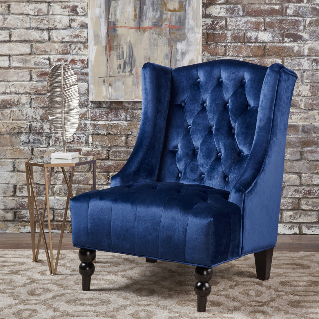 Upholstered Side Chair Navy Blue Velvet