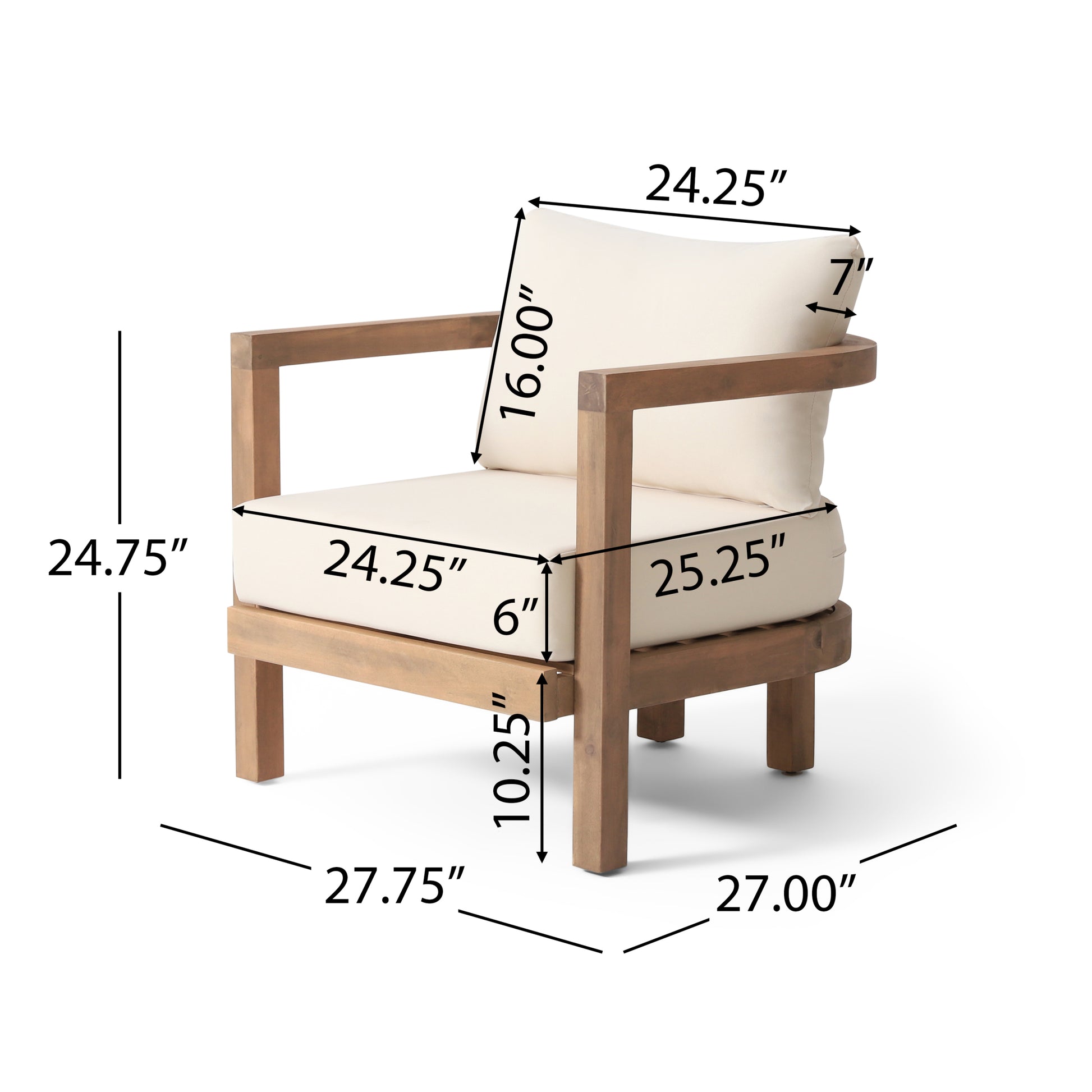 Set Of 2 Outdoor Acacia Wood Patio Club Chair, Patio Furniture,Waterproof Thick Cushion Deep Seating For Porch, Garden, Backyard, Balcony, Weight Capacity 400Lbs, Brown Wash, Beige Cushion Yes Deep Seating Brown Beige Garden & Outdoor 2 Person Seating