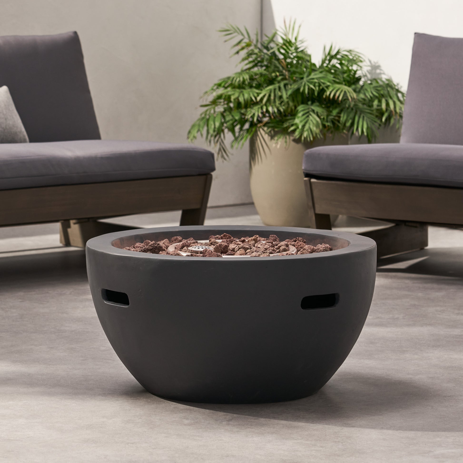 27" Bowl Shaped Mgo 40,000 Btu Propane Fire Pit, Dark Grey Tank Cover Not Included Dark Grey Magnesium Oxide