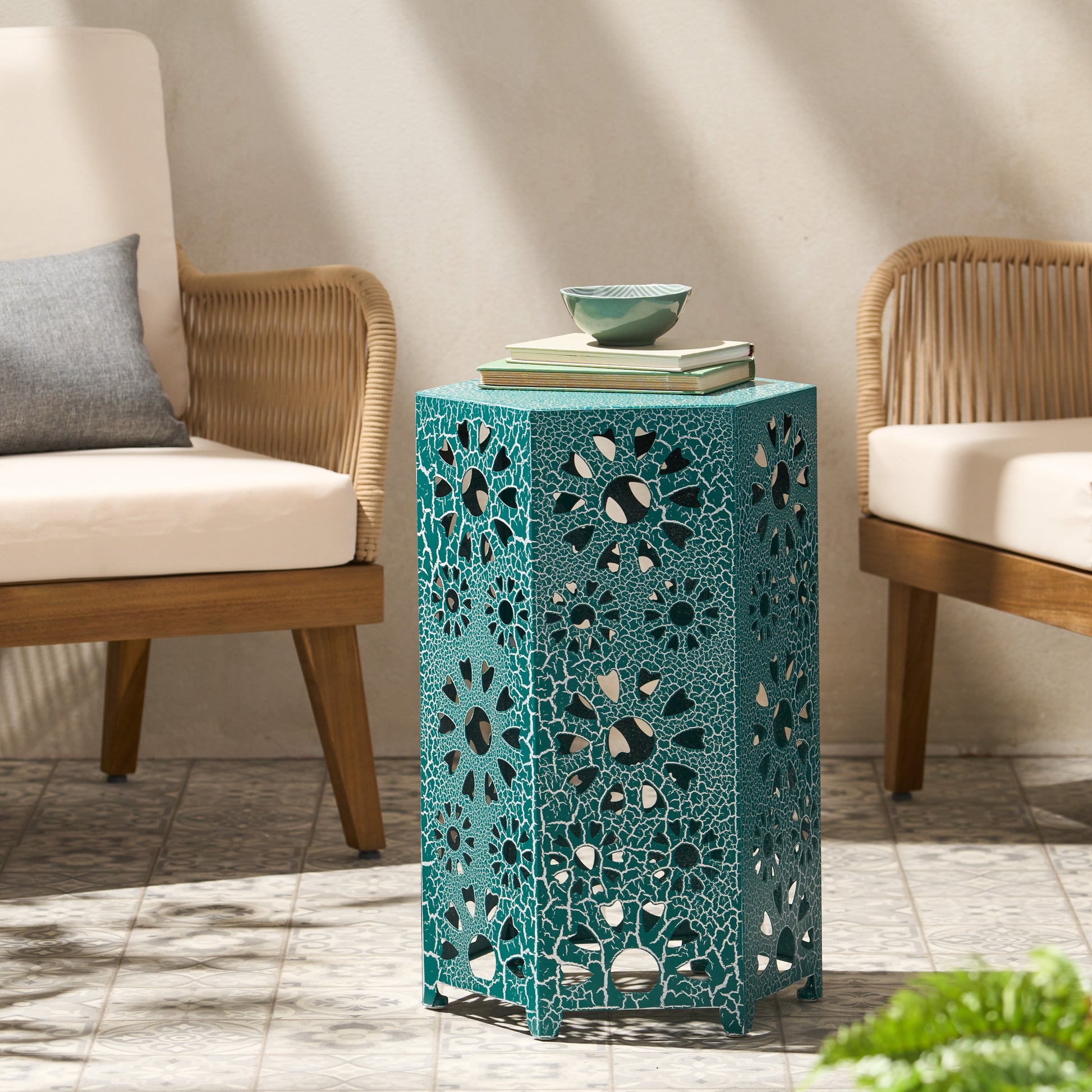 Eliana 14" Side Table Teal Iron