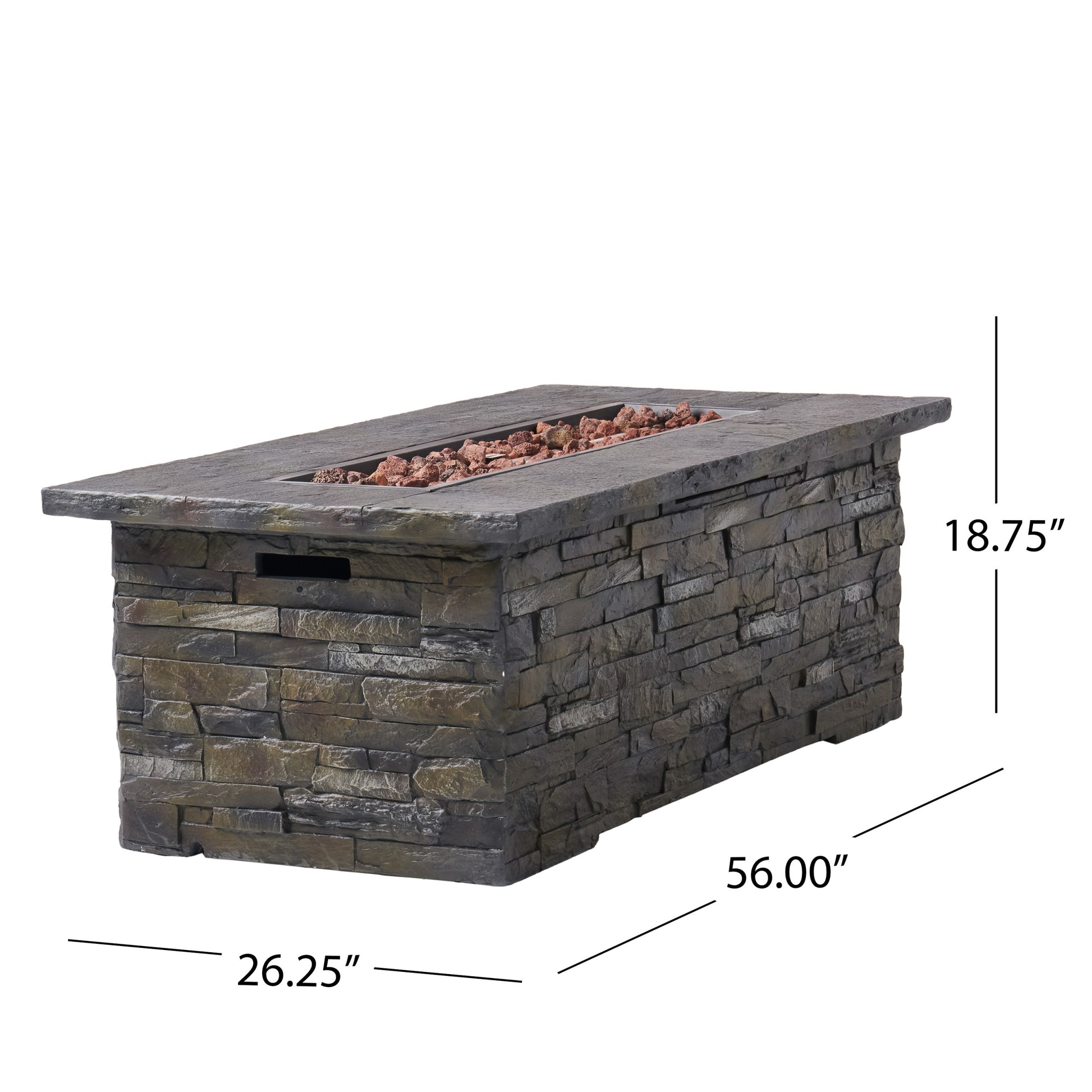 56" Outdoor 40,000 Btu Rectangular Mgo Concrete Propane Fire Pit, Stone Pattern Tank Cover Not Included Stone Gray Magnesium Oxide