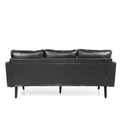 3 Seat Sofa With Wooden Legs, Retro Style For Living Room And Study Black Pu 3 Seat