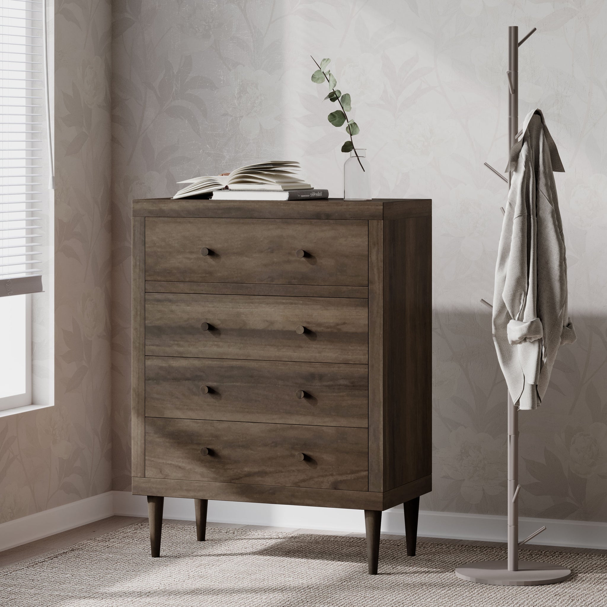 Nordic 4 Drawer Chest Walnut Mdf