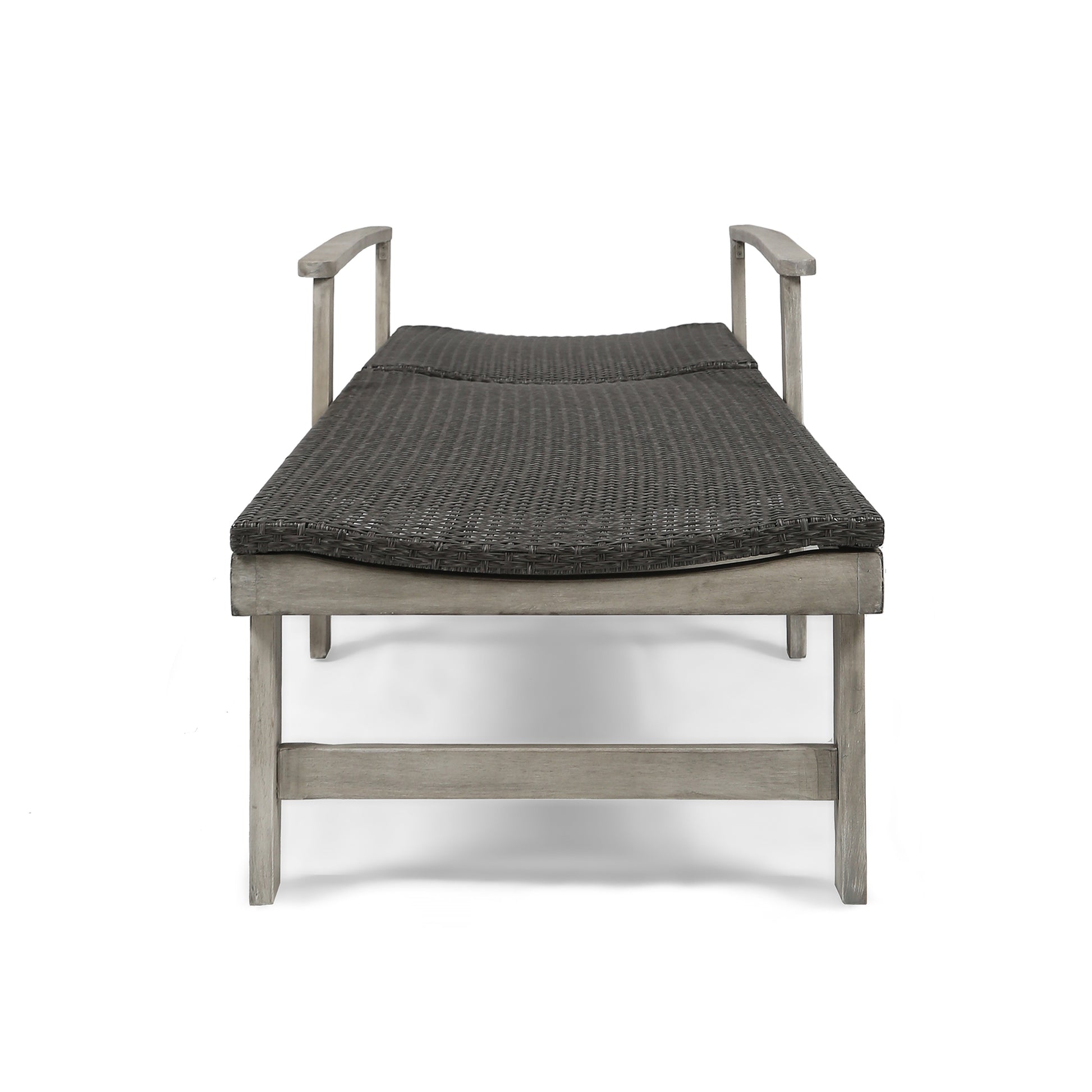 Hampton Wood Wicker Chaise Lounge Grey Metal & Wood