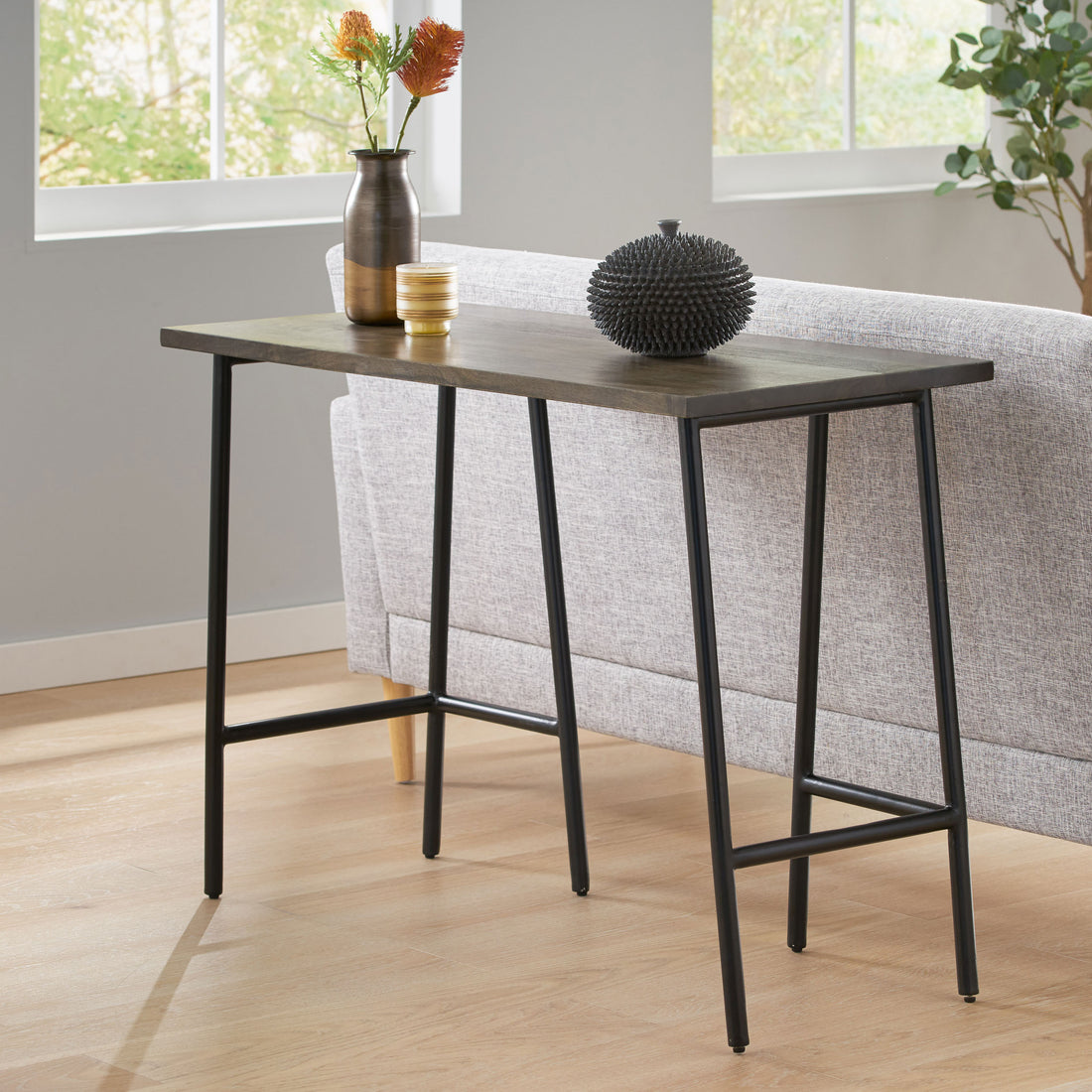 Console Table Brown Metal & Wood