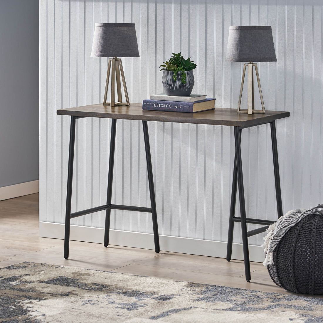 Console Table Brown Metal & Wood