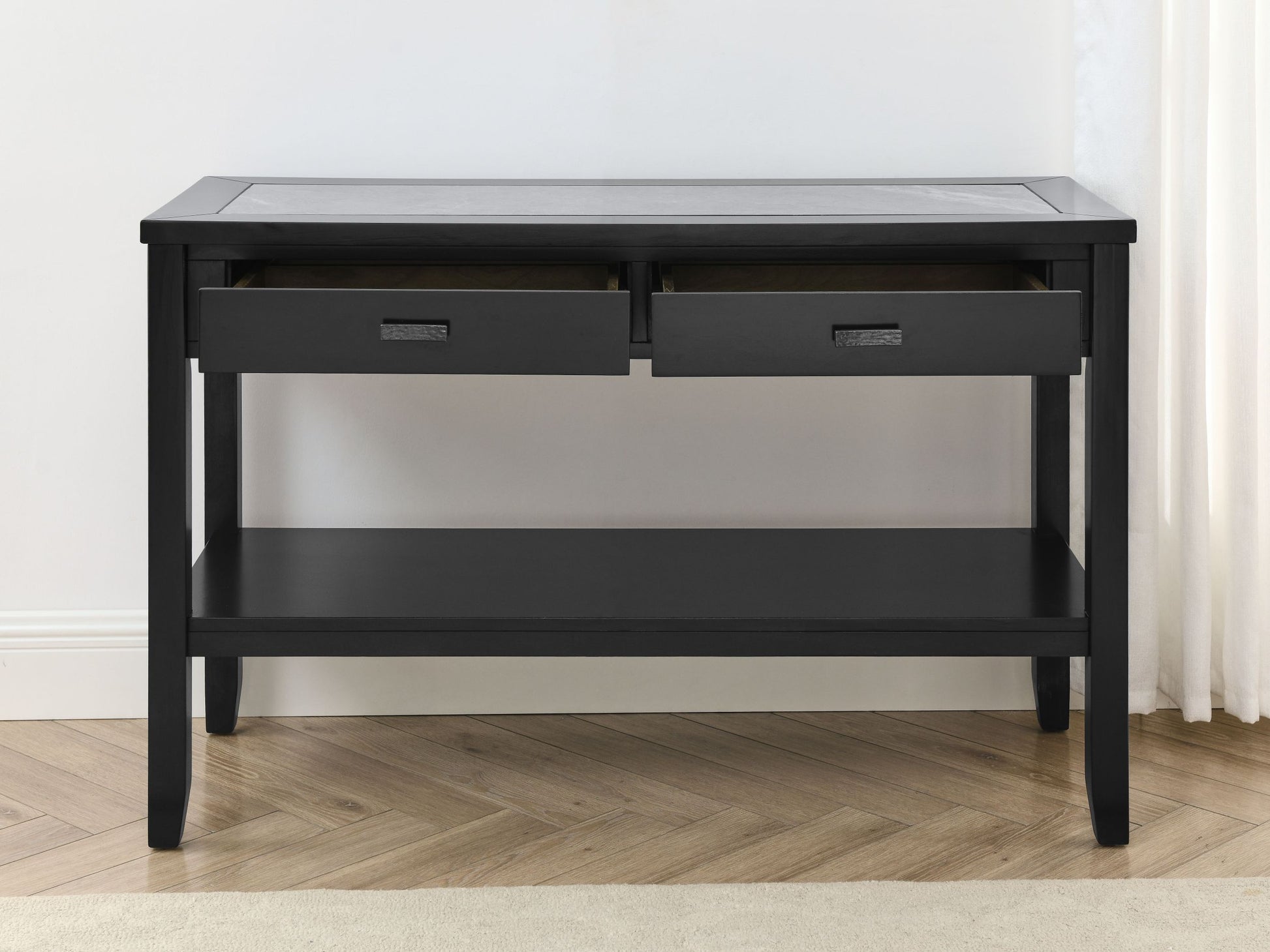 Garvine Sintered Stone Sofa Table Black Black Wood