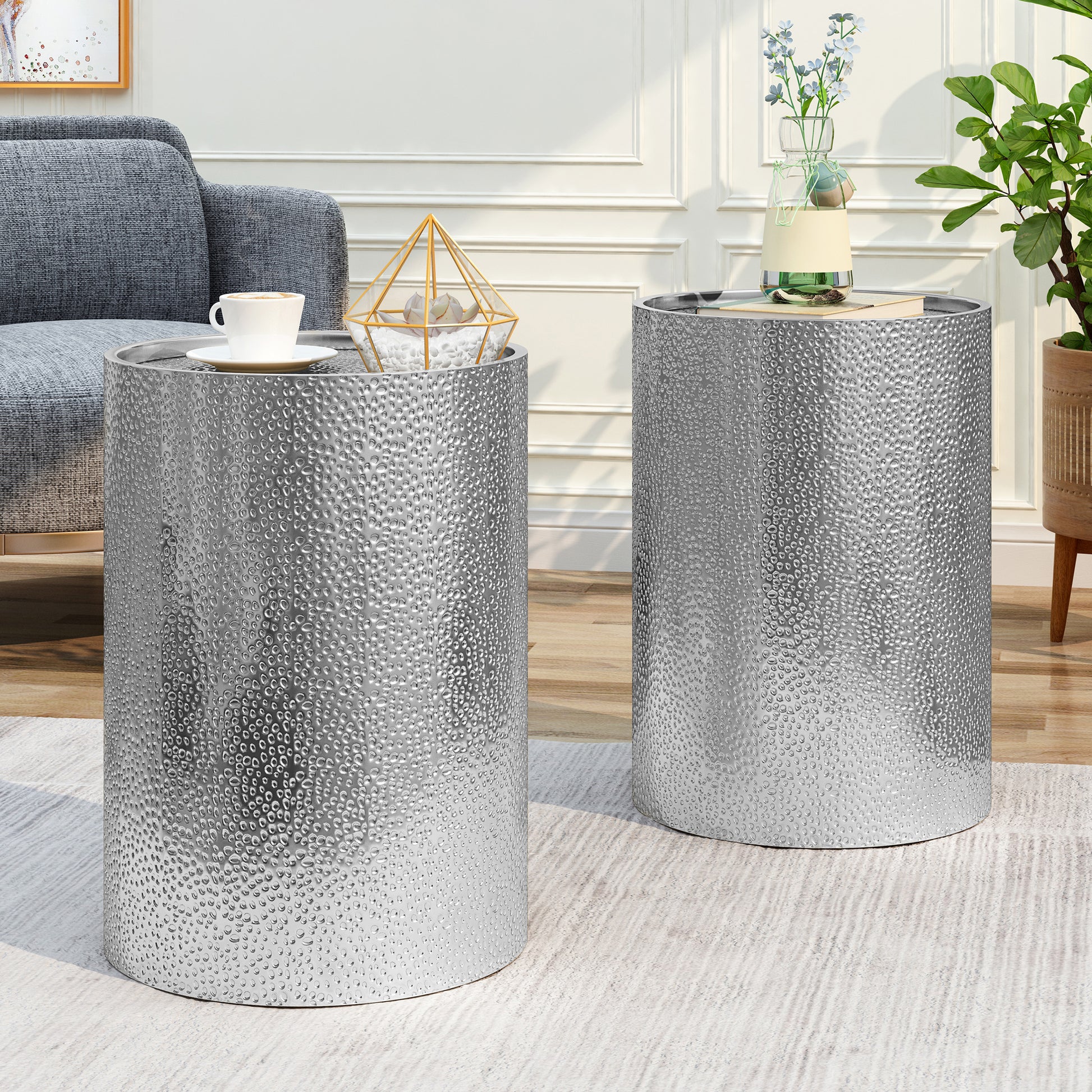 Metal Side Table Silver Iron