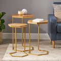 End Table Set Of 3 Natural Wood Metal