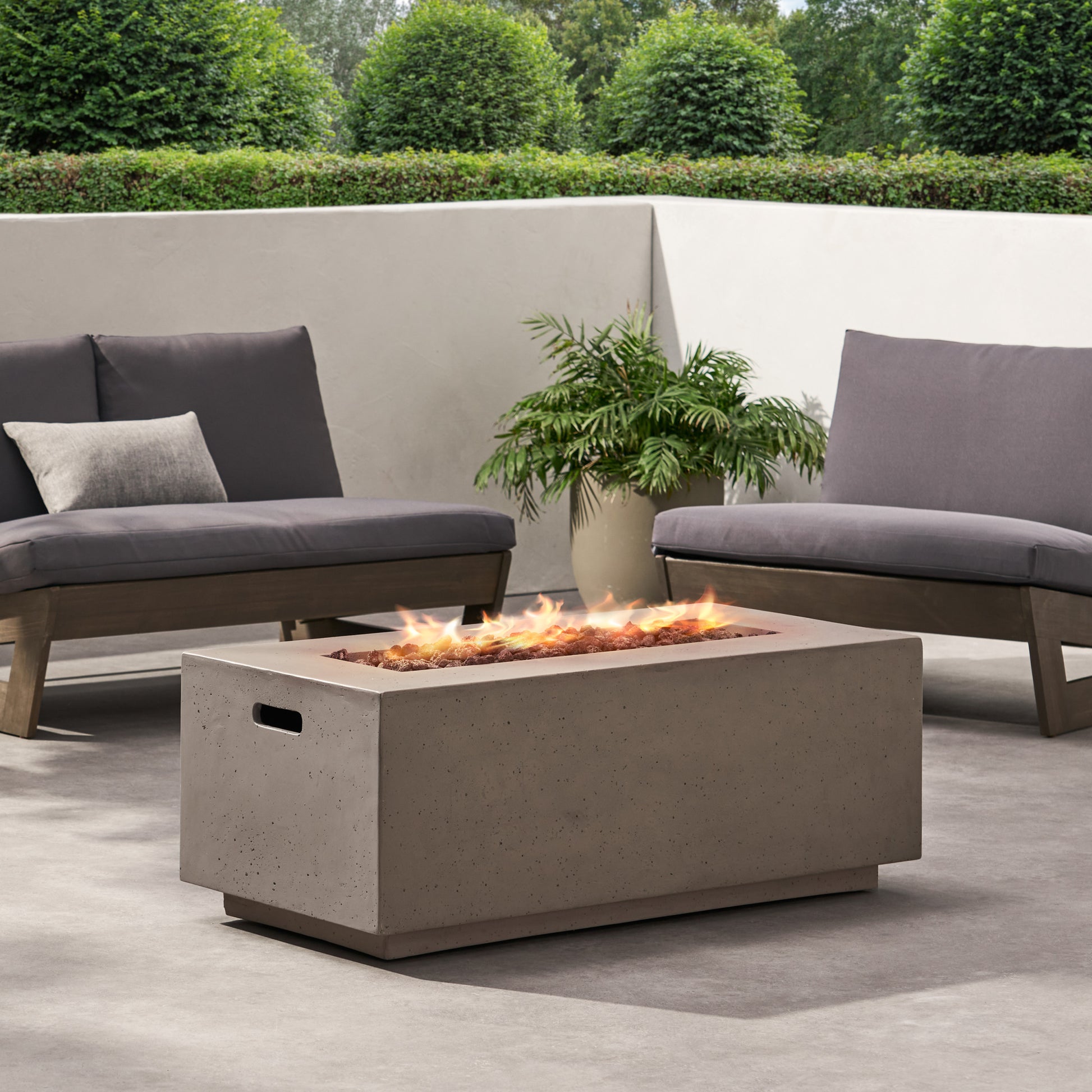 40" Outdoor 40,000 Btu Rectangular Mgo Concrete Propane Fire Pit, Dark Grey Tank Cover Not Included Light Grey Magnesium Oxide