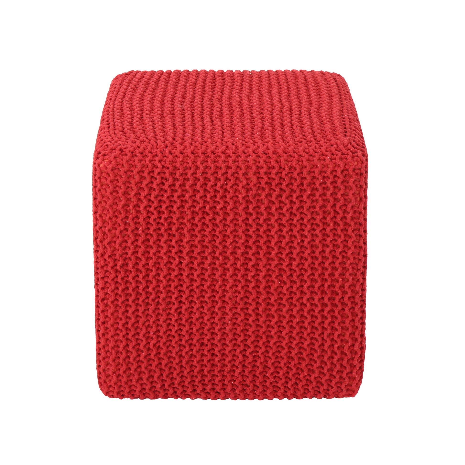 Knitted Foot Stool Red Cotton