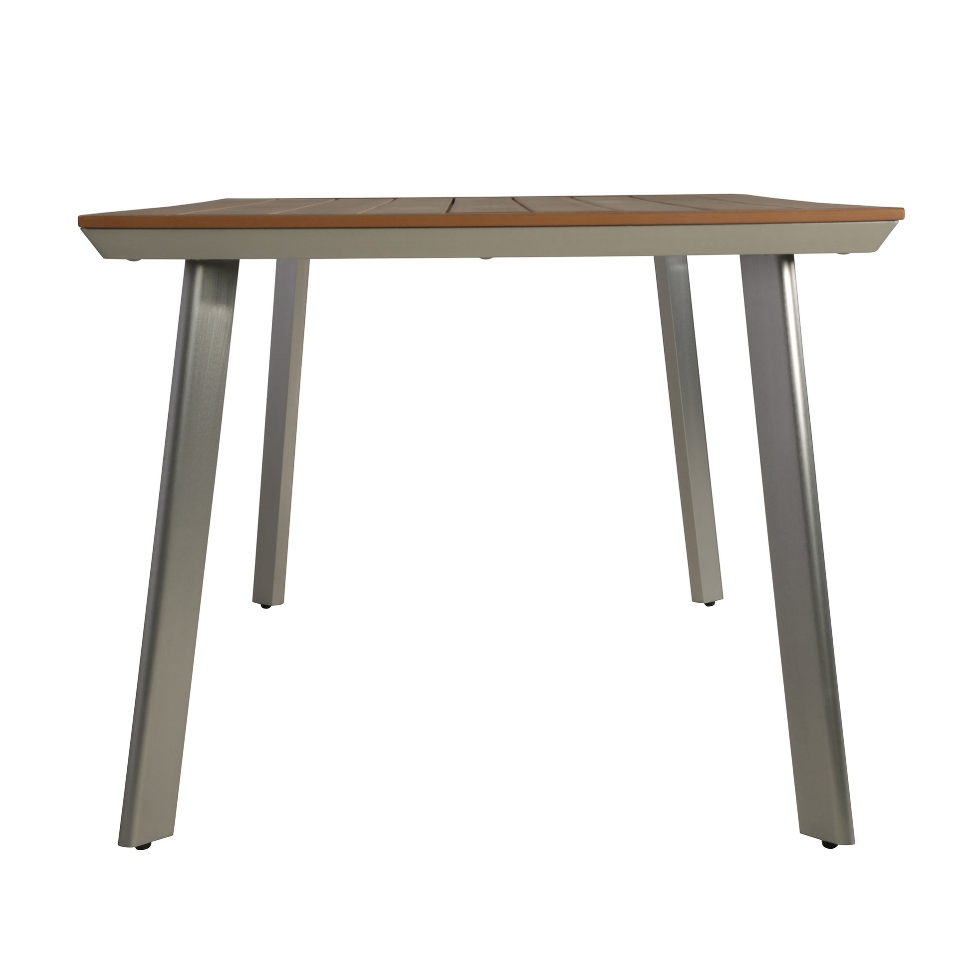 Leeds Dining Table With Faux Wood Top Silver Metal & Wood