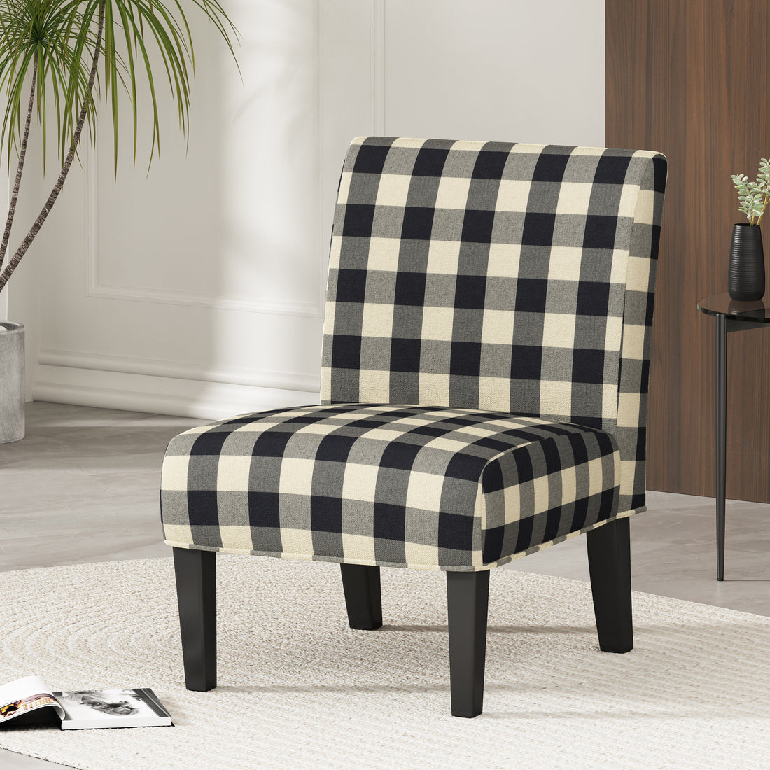 Accent Chair Black White Fabric