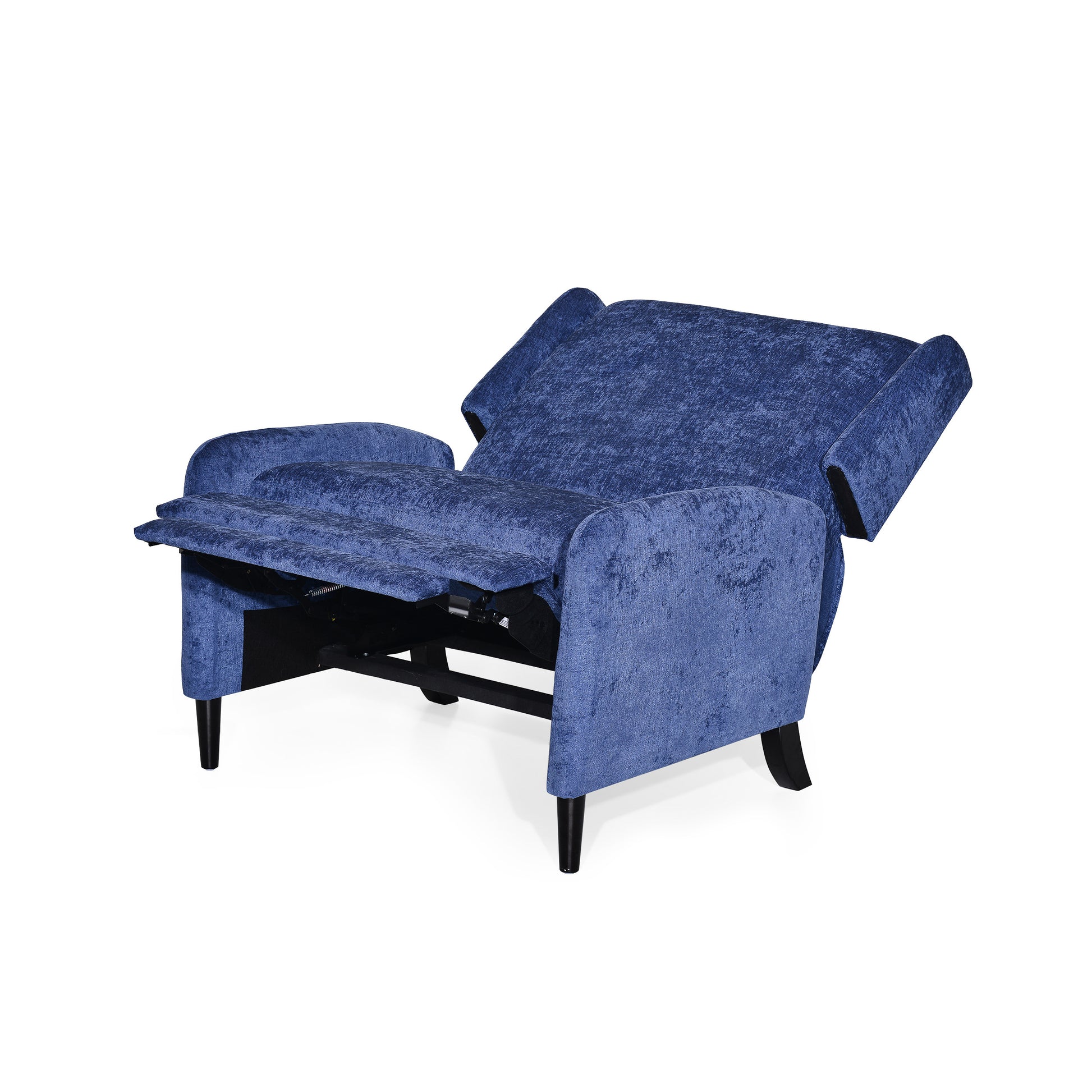 Oversized Textured Fabric Pushback Recliner, Navy Blue And Dark Brown Navy Blue Fabric
