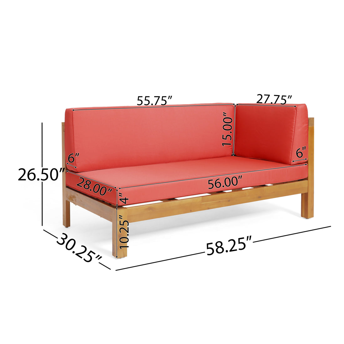 Brava X Back Right Corner Bench, Red Red Acacia Wood