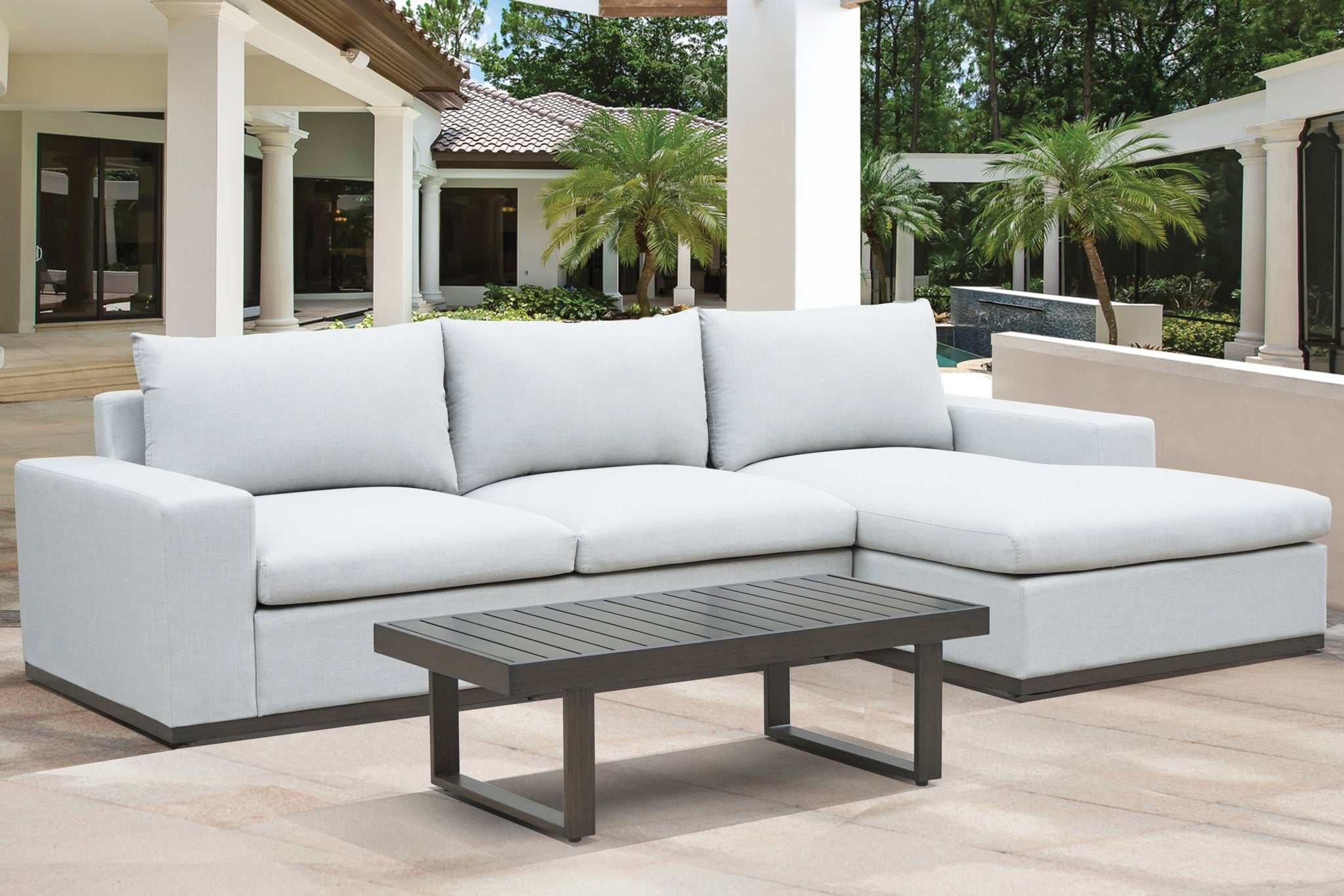 Wyatt 2 Piece Sectional & Cocktail Table White White Fabric