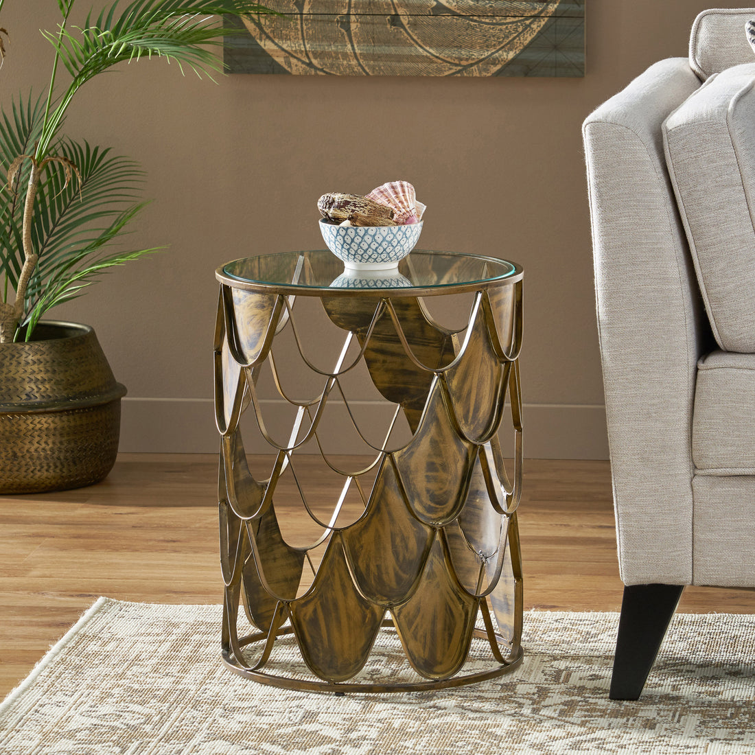 Pino Side Table Brown Glass Metal