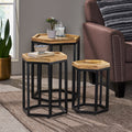 He X Agan Set Of 3 End Table Natural Metal & Wood