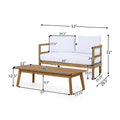 Outdoor Acacia Wood Loveseat And Coffee Table Set With Cushions, Teak And White Brown White Acacia Wood