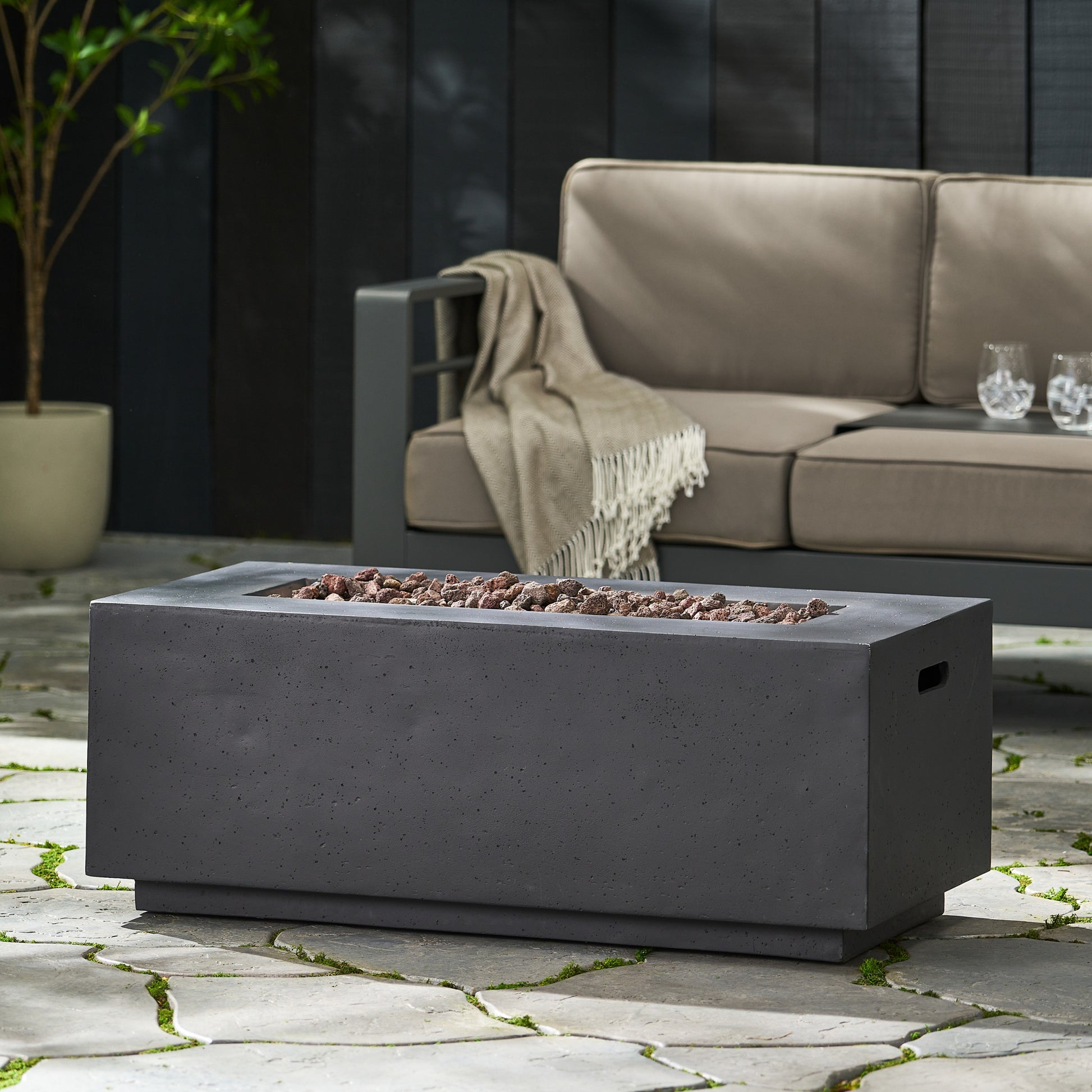 40" Outdoor 40,000 Btu Rectangular Mgo Concrete Propane Fire Pit, Light Grey Tank Cover Not Included Dark Grey Magnesium Oxide