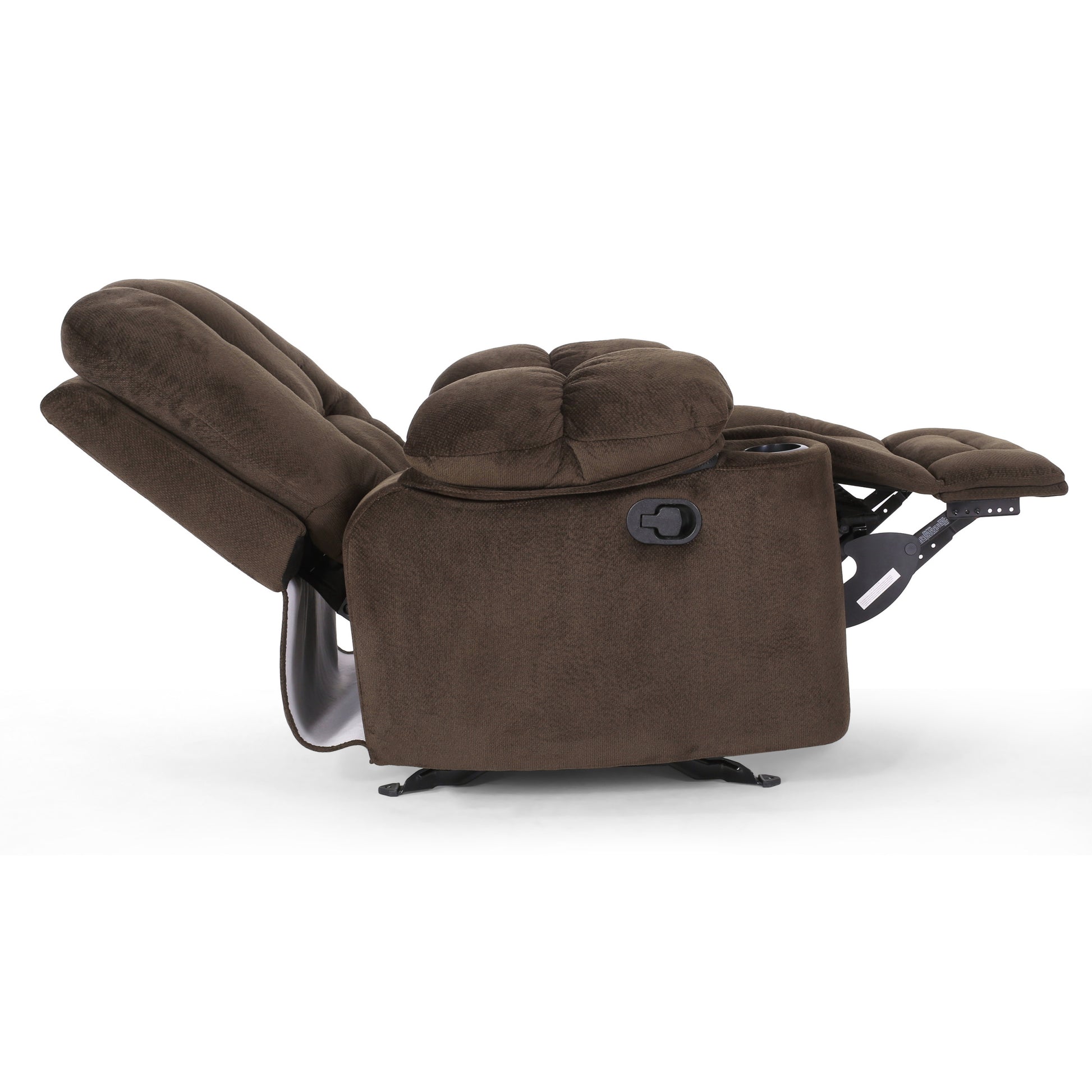 Luxurious Manual Recliner Chair In Chocolate With Skin Friendly Fabric And Dual Cup Holders Chocolate Fabric