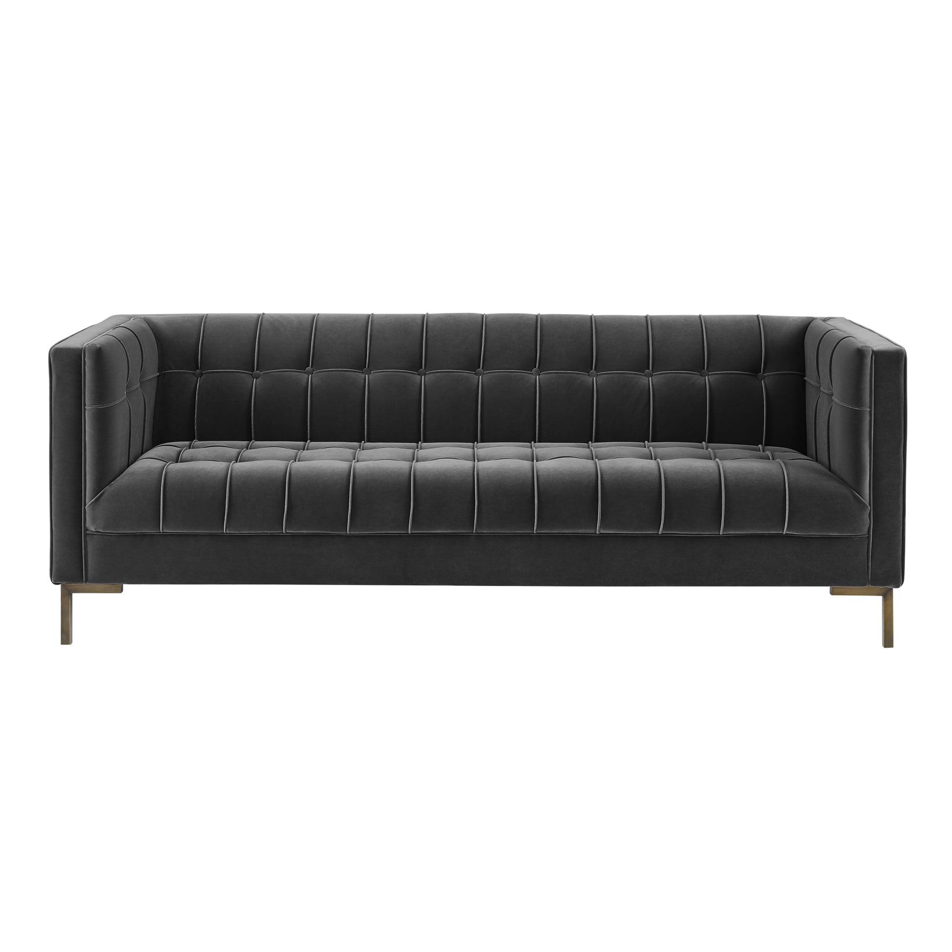 Isaac Channel Stitch Velvet Sofa Gray Dark Gray Fabric 3 Seat