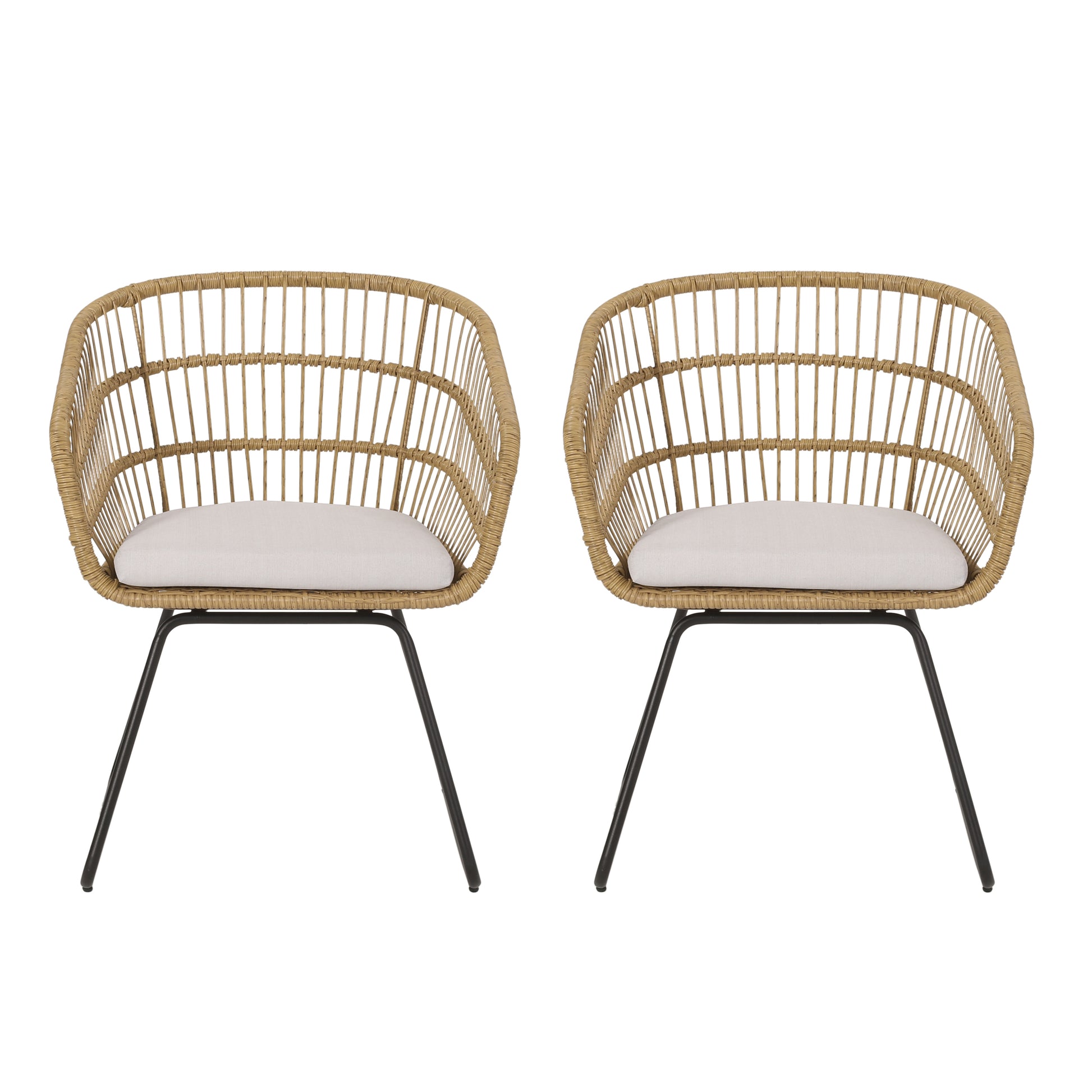 Terry Chair,2Pcs With 2 Cushions Light Brown Rattan