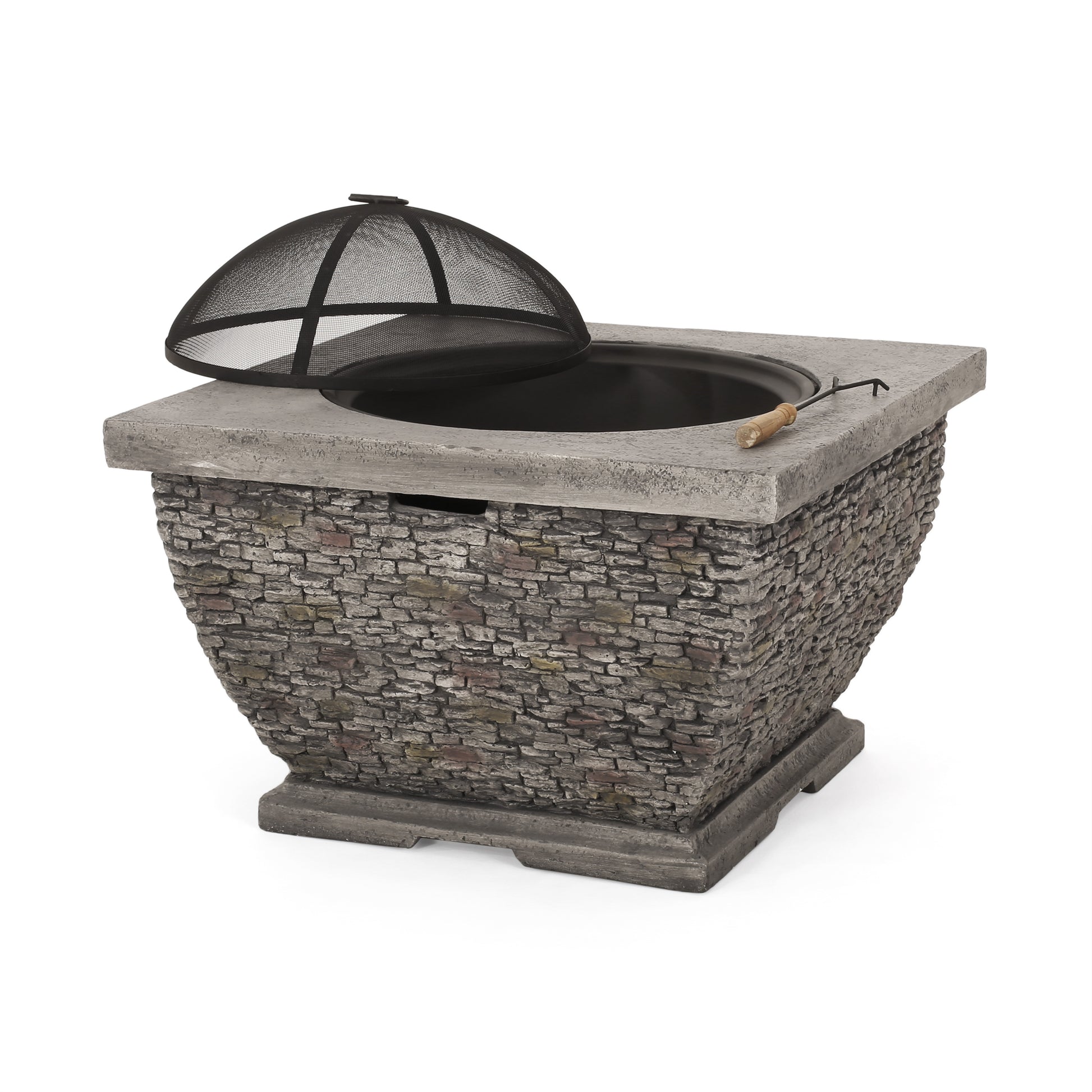 32" Mgo Light Weight Concrete Wood Burning Square Fire Pit, Grey Grey Magnesium Oxide