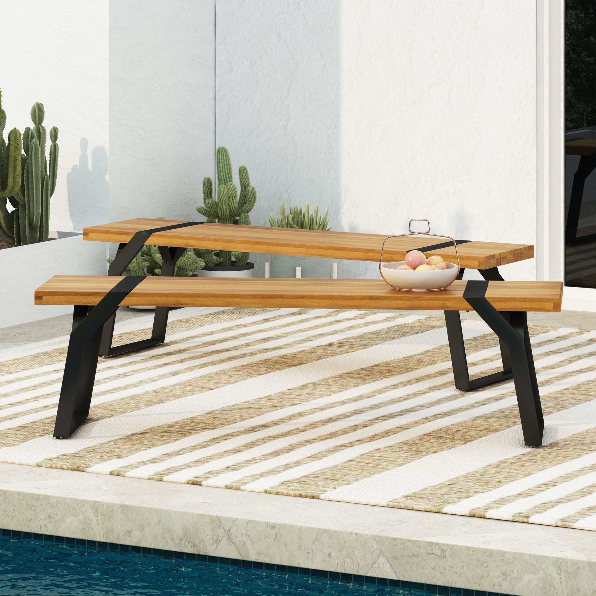 Zora Bench,Set Of 2 Teak Black Wood