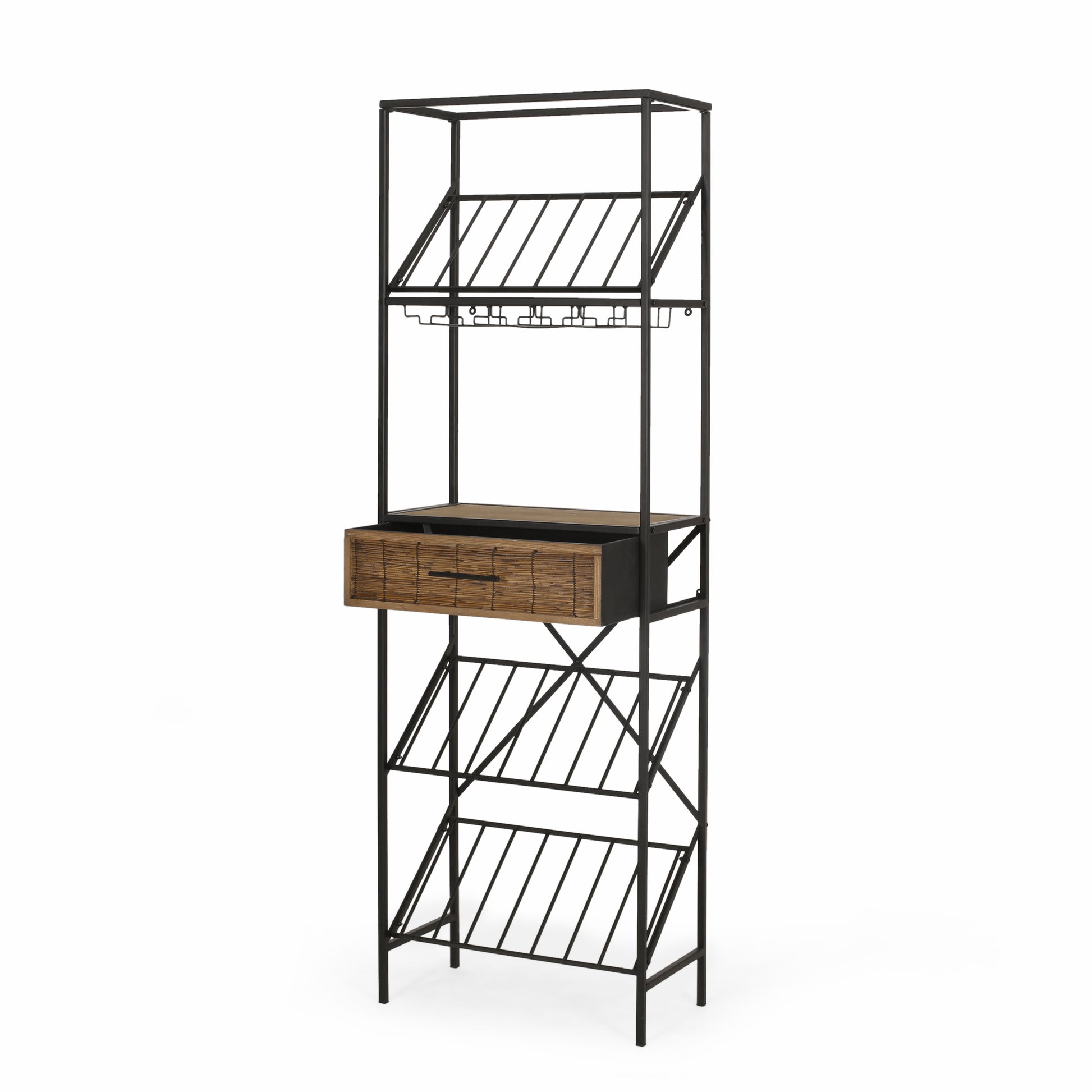 Wine Rack Black Natural Mdf Metal