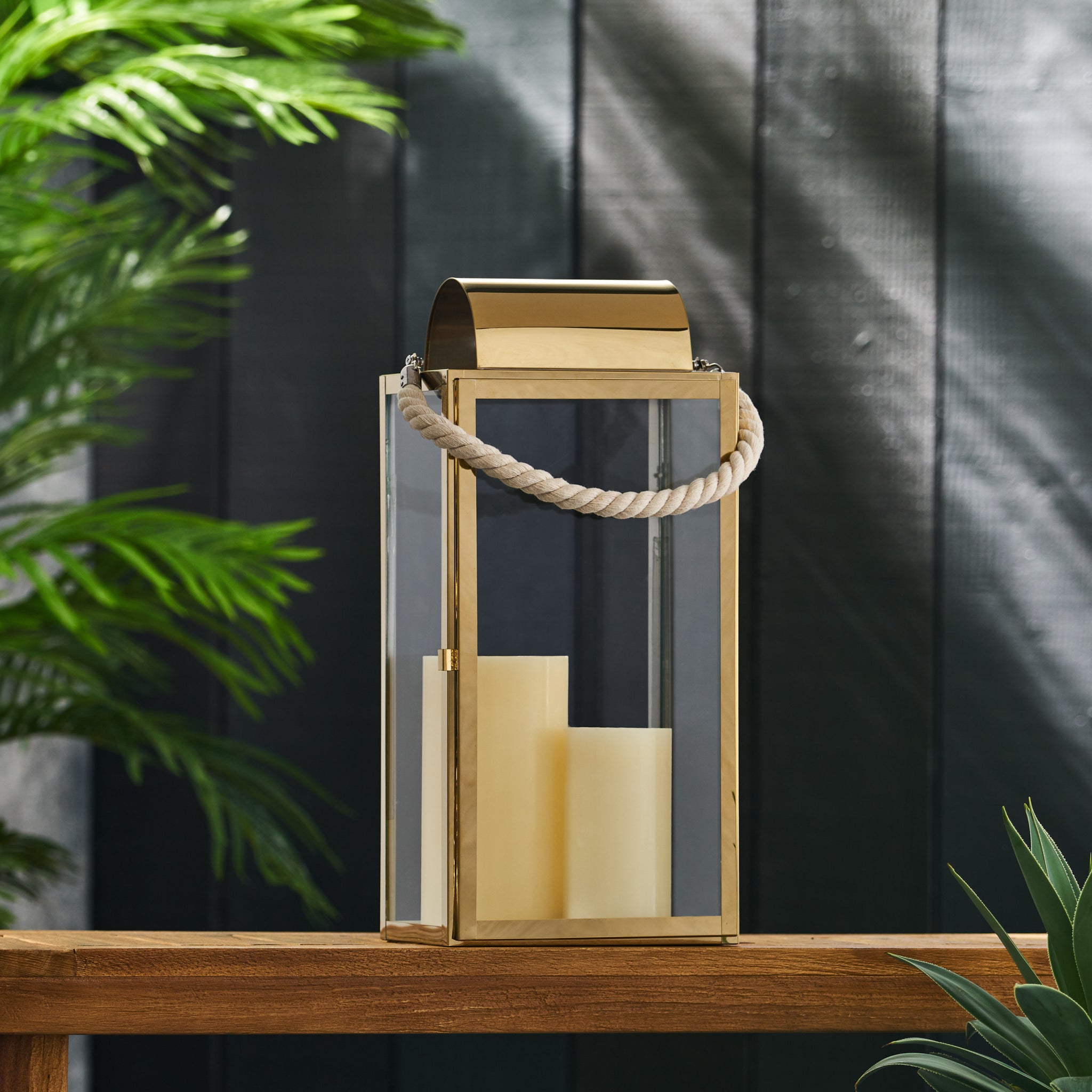 Larry 19"H Stainless Steel Lantern Gold Stainless Steel