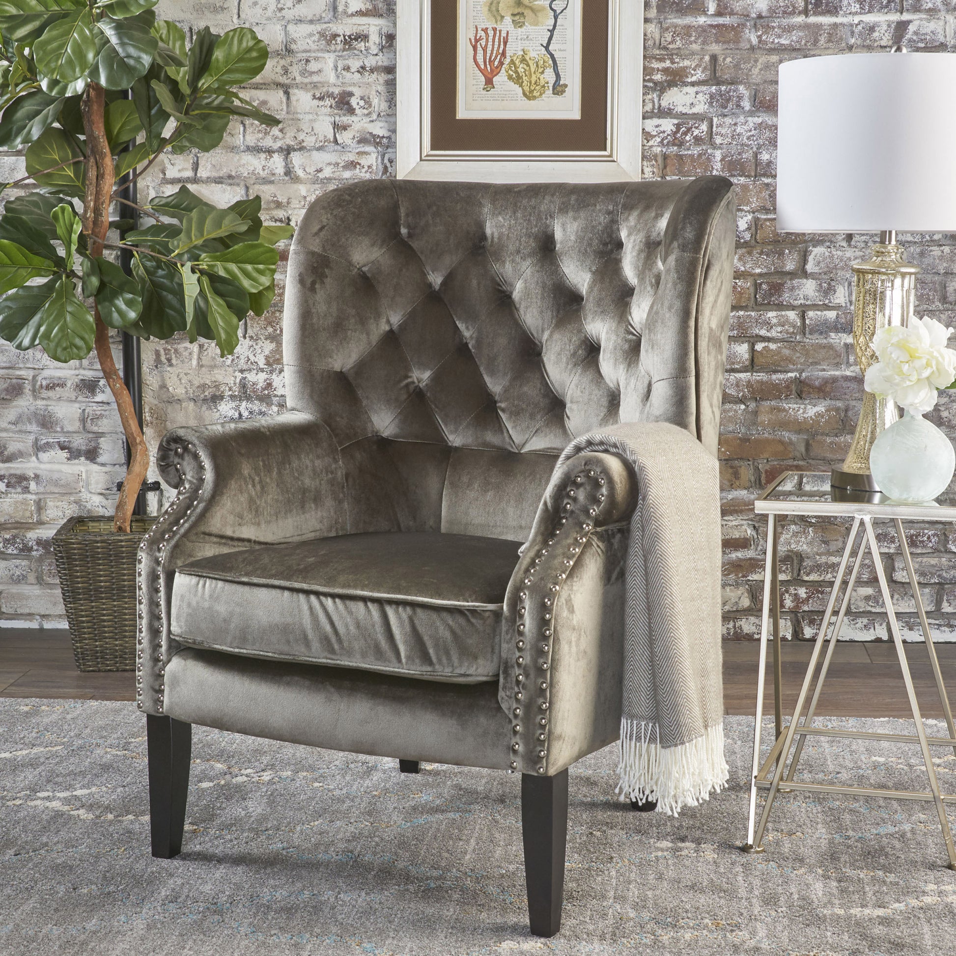 Club Chair Grey Velvet