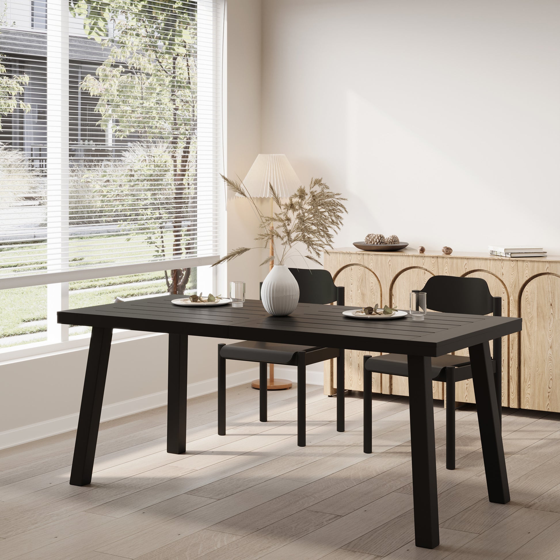 Della Acacia Wood Dining Table,Black Black Acacia Wood