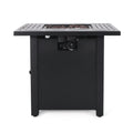 Outdoor Patio Propane Fire Pit 24.5'' H X 28'' W Square Iron Gas Burning Fire Table 40,000 Btu, Tank In Side, Black Black Iron
