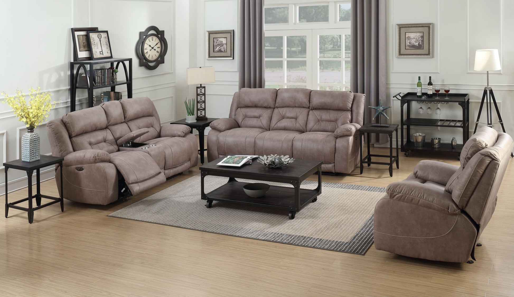 Aria Dual Power Loveseat With Console Sand Brown Fabric 2 Seat