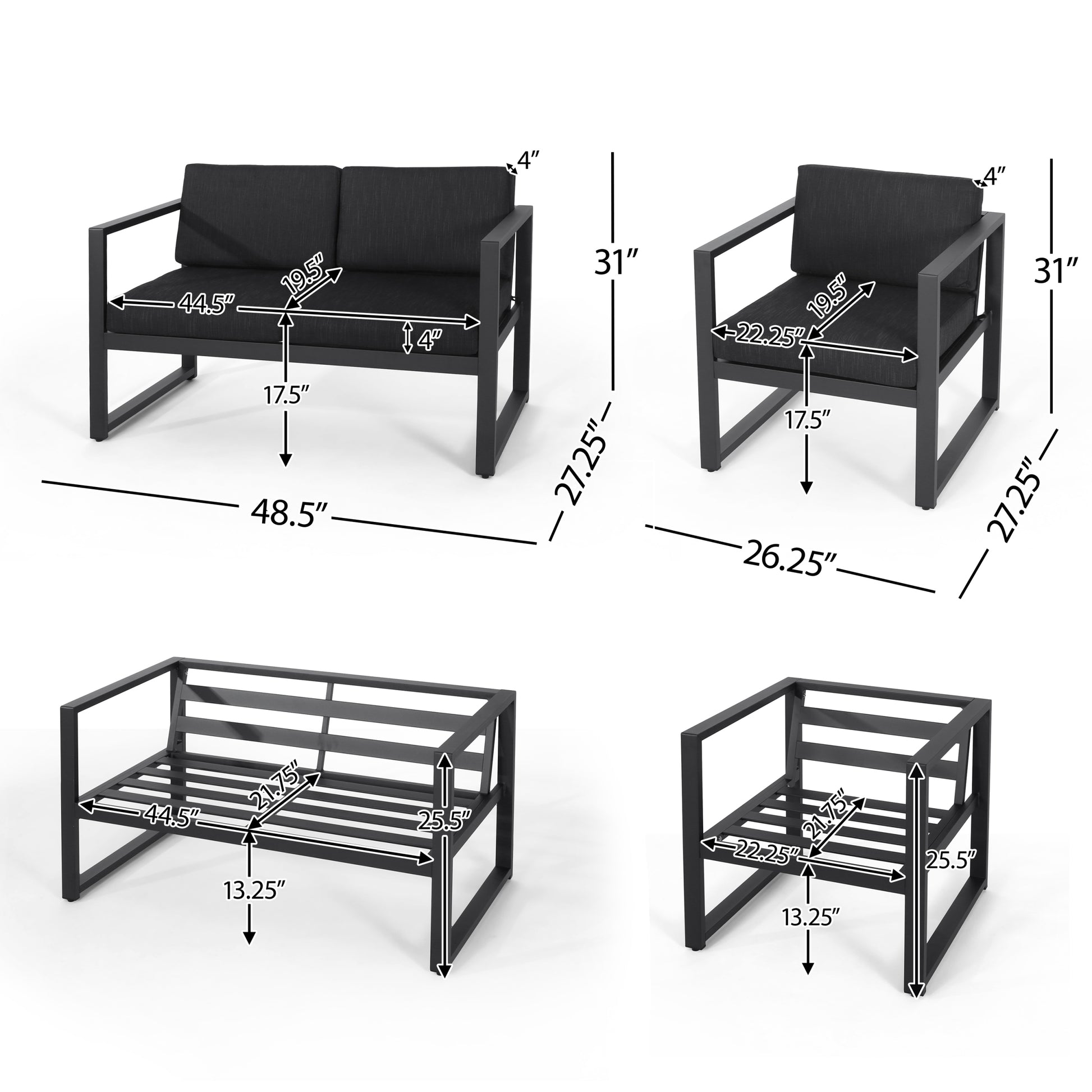 Navan 3 Pc Chat Set Dark Gray Aluminium