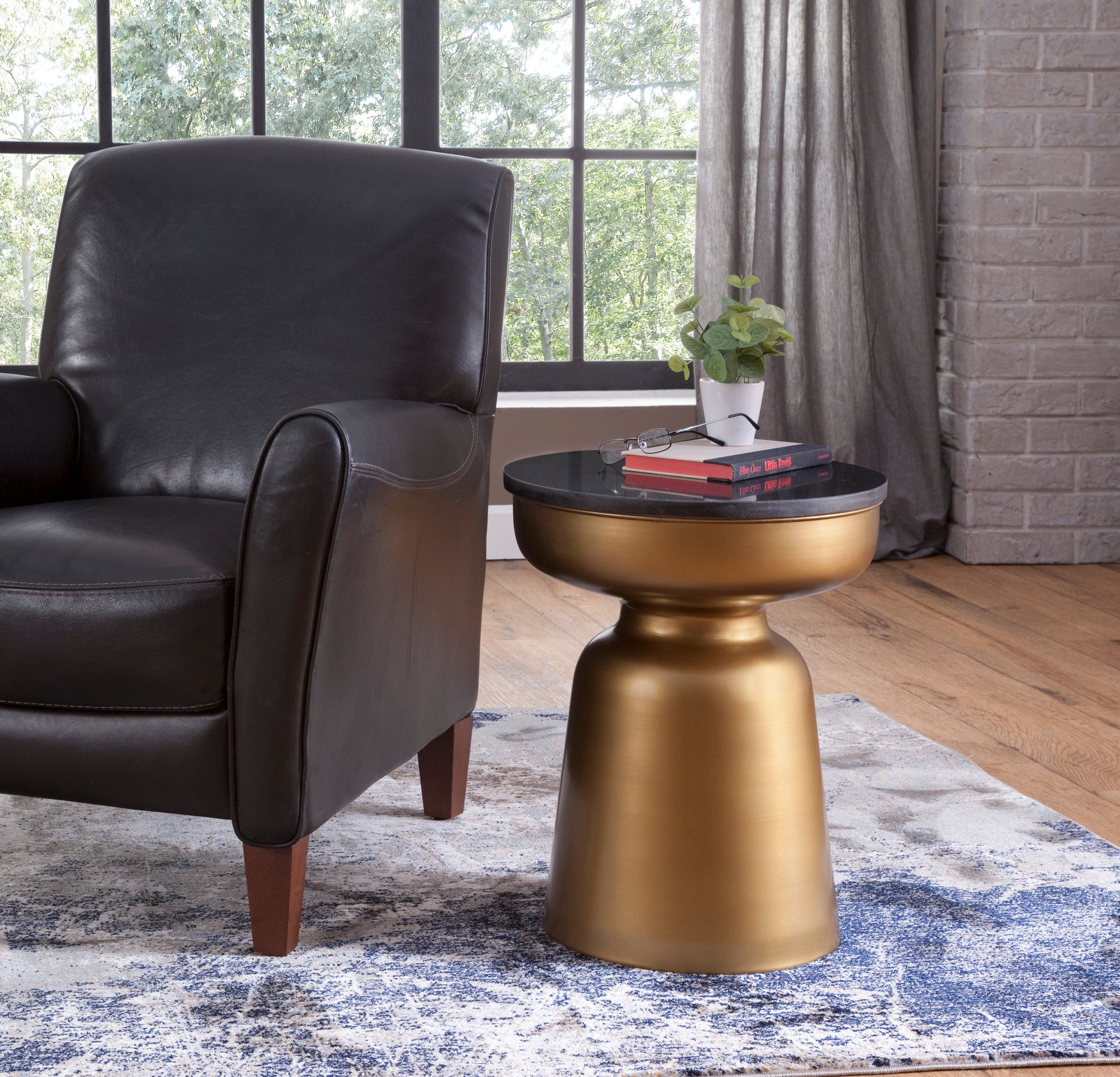 Jovana Round End Table Black Black Iron