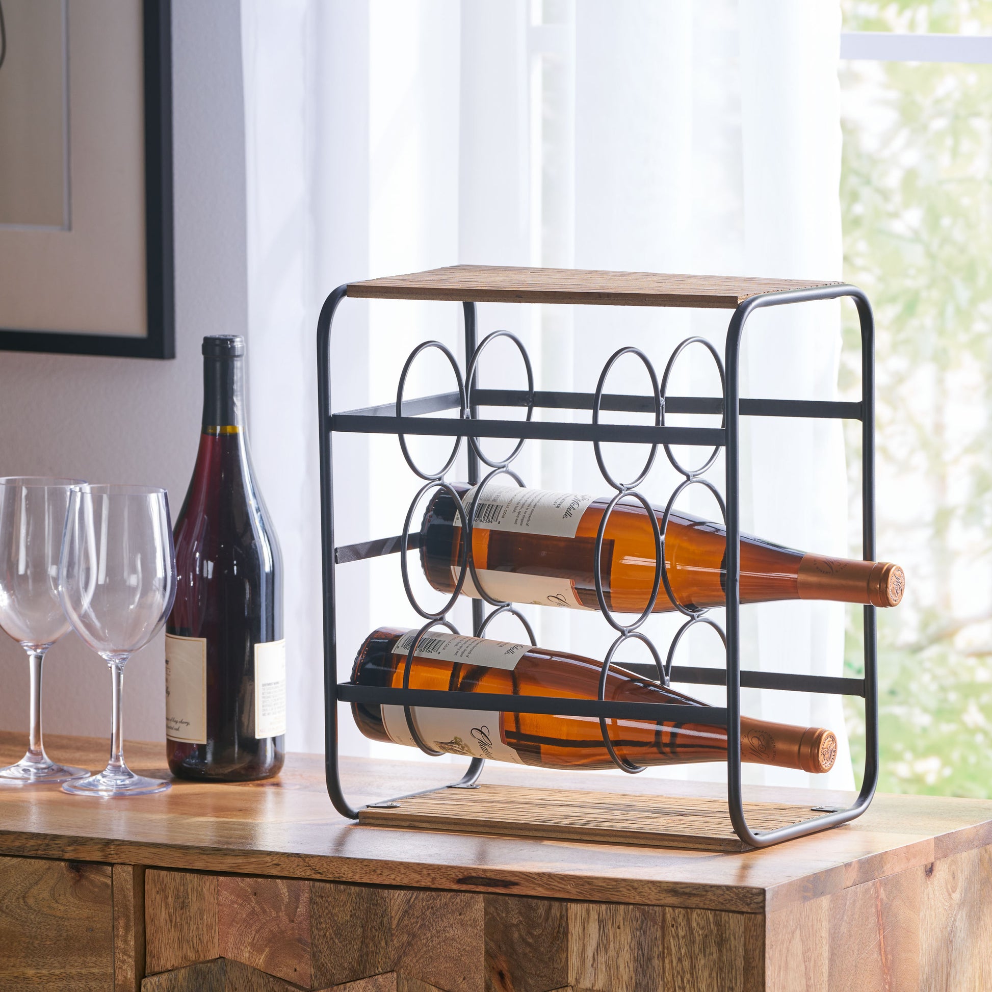 Wine Rack Black Natural Mdf Metal