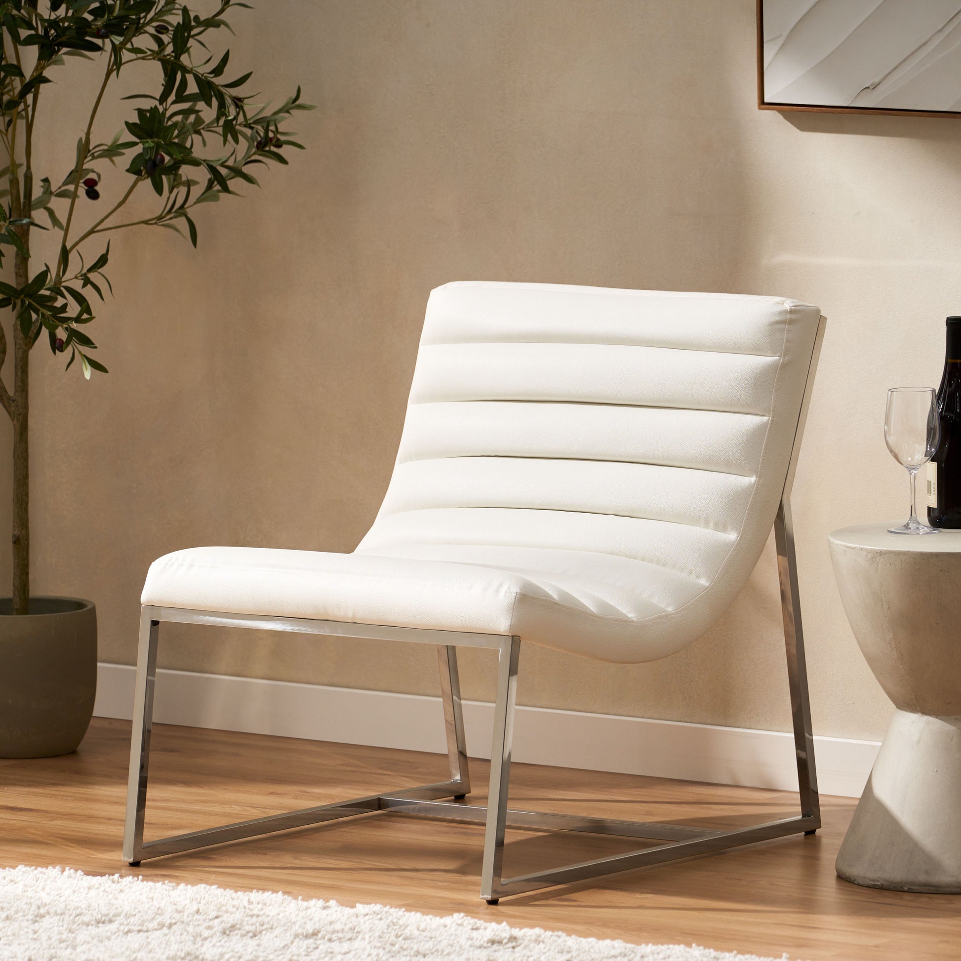 Wilmouth Roll Occassional Chair White Metal & Wood