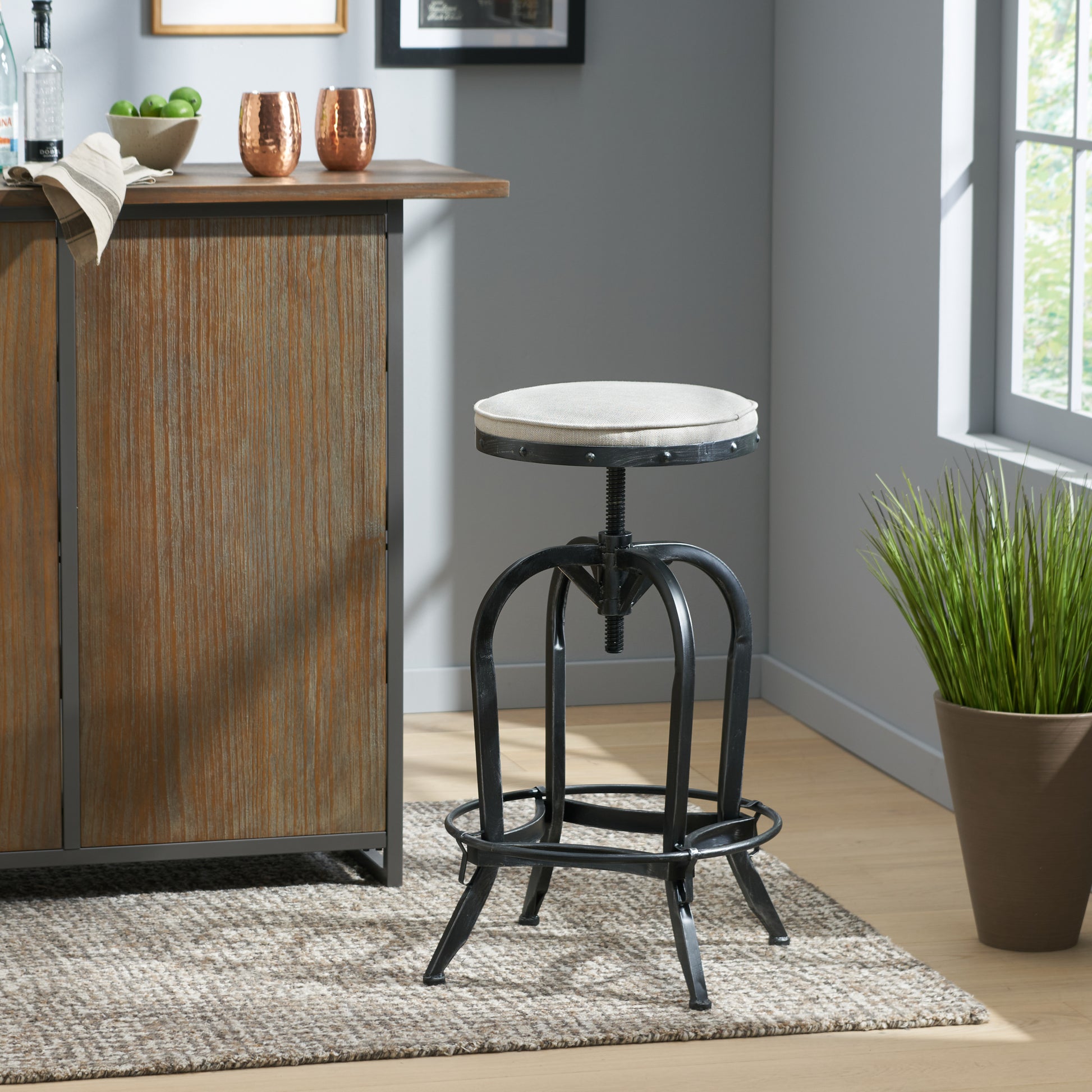 Casini Barstool White Black Fabric Metal