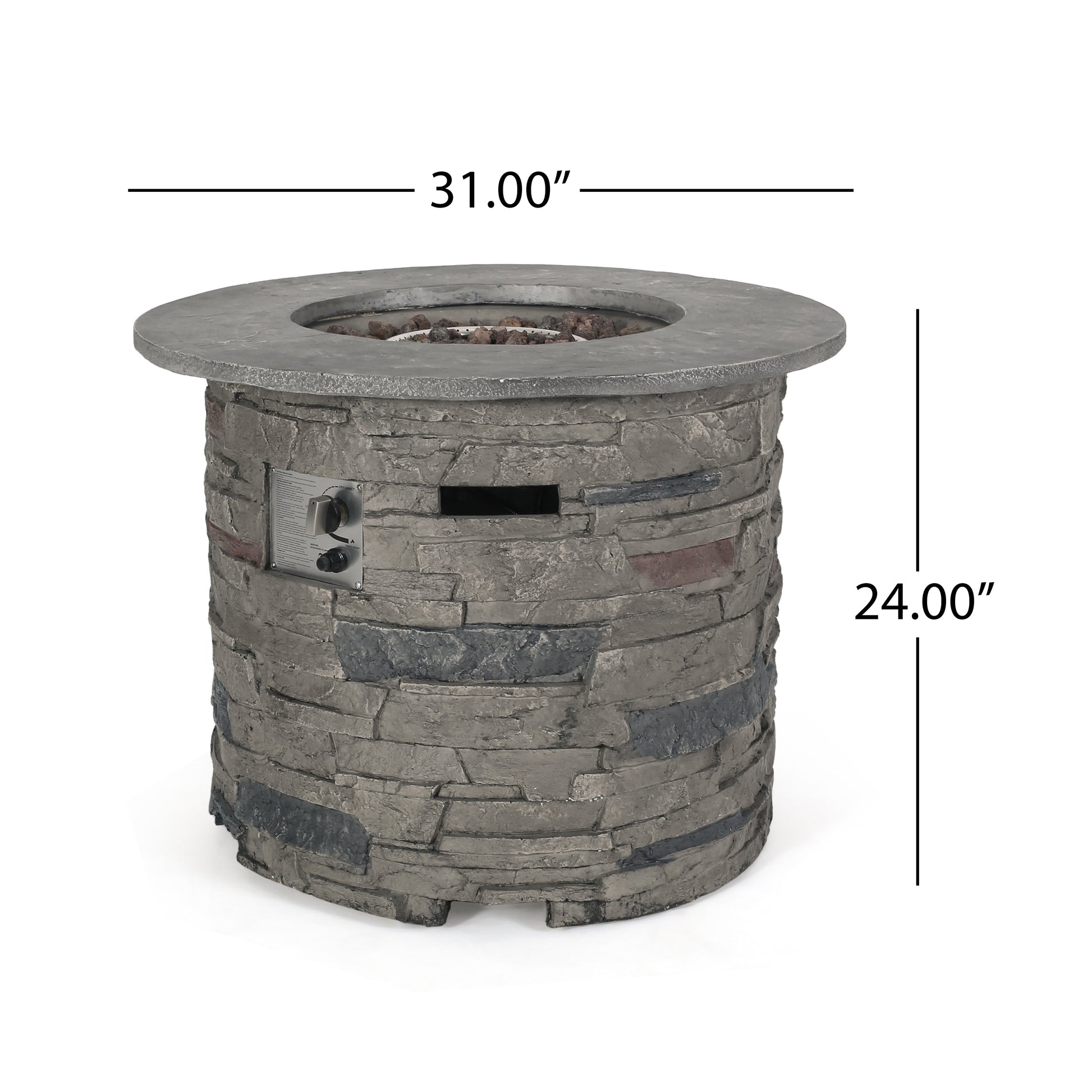 Hoonah 32'' Stone Circular Mgo Fire Pit W Grey Top 40,000 Btu Stone Gray Magnesium Oxide