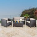Puerta 4Pc Set Dark Brown Rattan Fabric