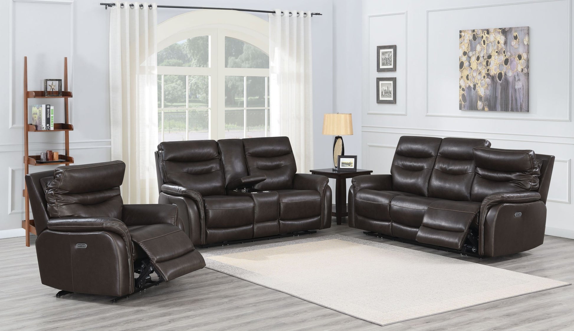 Fortuna 3 Piece Dual Power Reclining Set Coffee Dark Brown Wood