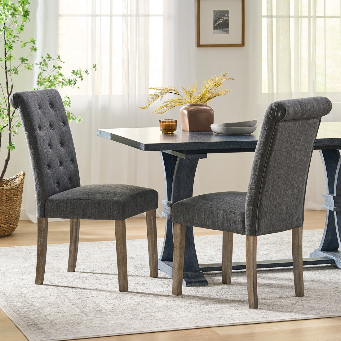 Dining Chair Mp2 Set Of 2 Charcoal Fabric