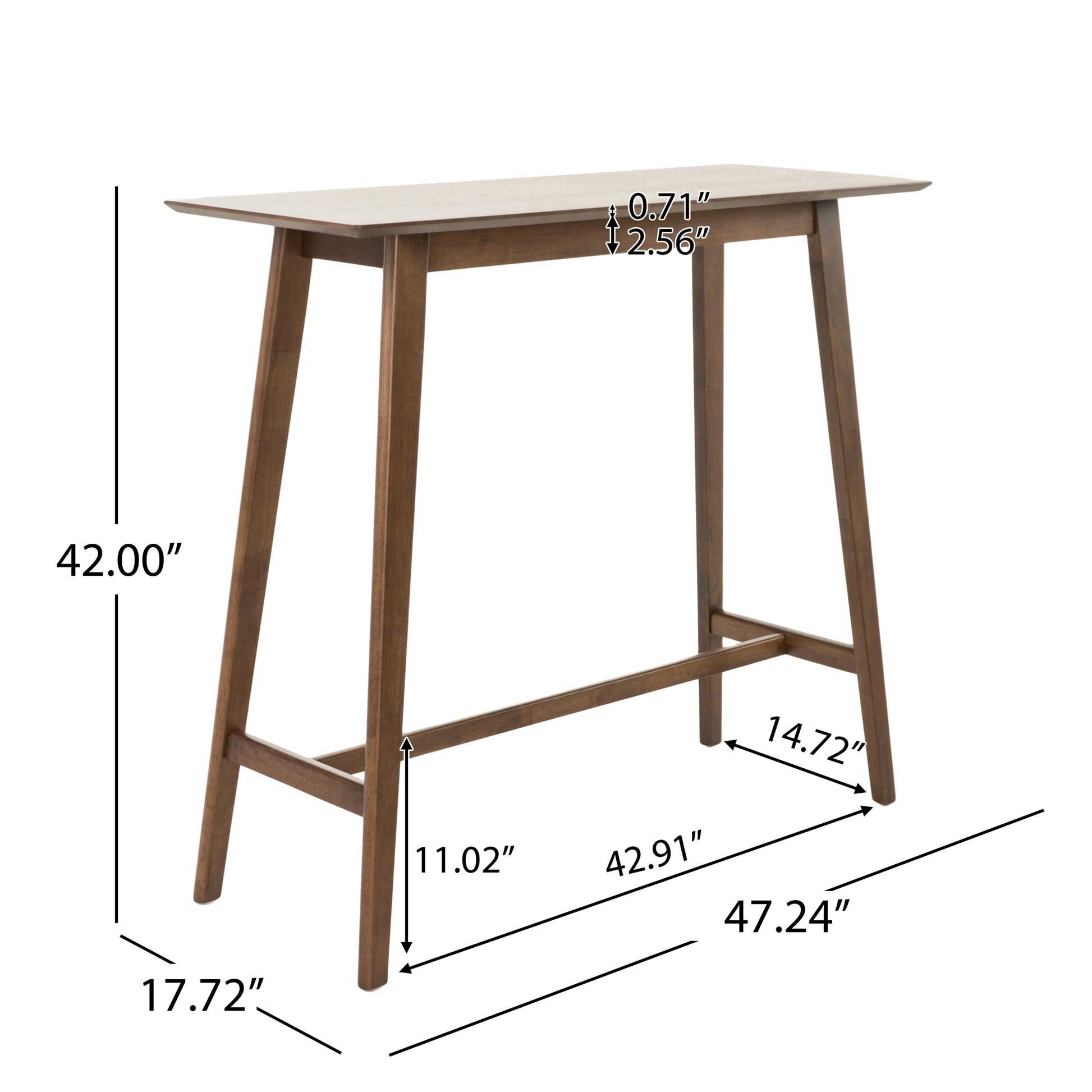 Wood Bar Table, Natural Walnut Finish, 17.72 In X 47.24 In X 42.01 In Walnut Mdf